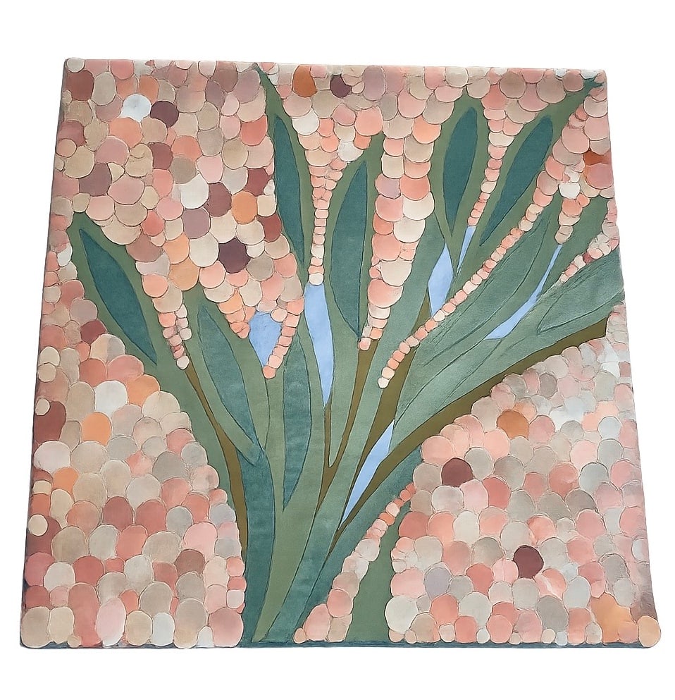 Mexican artist Feliciano Béjar Signed and Dated 1980 Leather Appliqué Wall Hanging: A leather appliqué wall hanging attributed to Mexican artist Feliciano Béjar (1920–2007), composed of individually cut and layered leather elements depicting stylized flowering plants in muted sha
