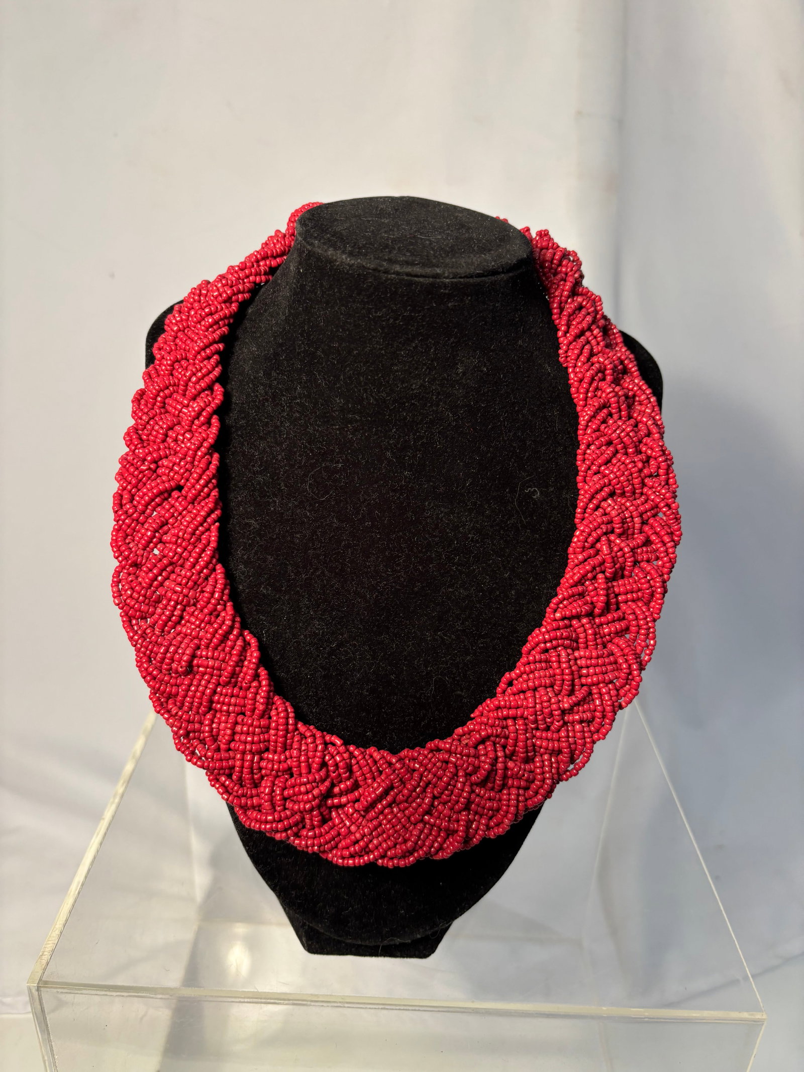 A Red Seed Bead Woven Statement Necklace (1 of 5)