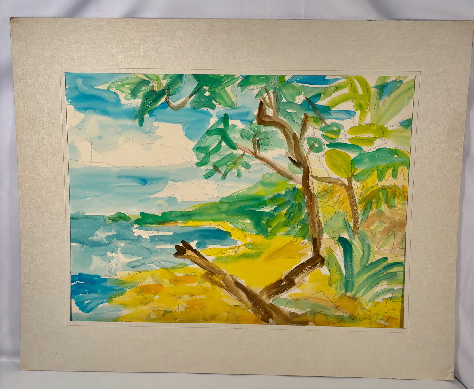 Molly J. Schiff (1927–2018), Coastal Landscape with Trees (Watercolor), mid 20th century