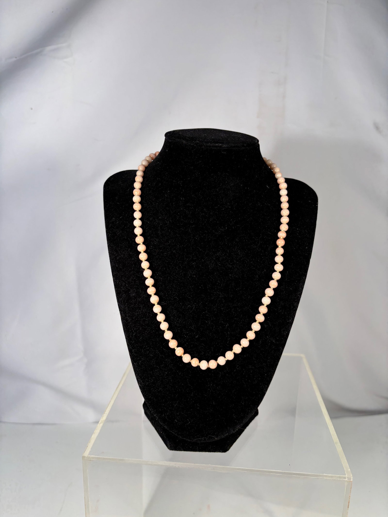 An Antique Angel Skin Pink Coral Bead Necklace, Japan Clasp