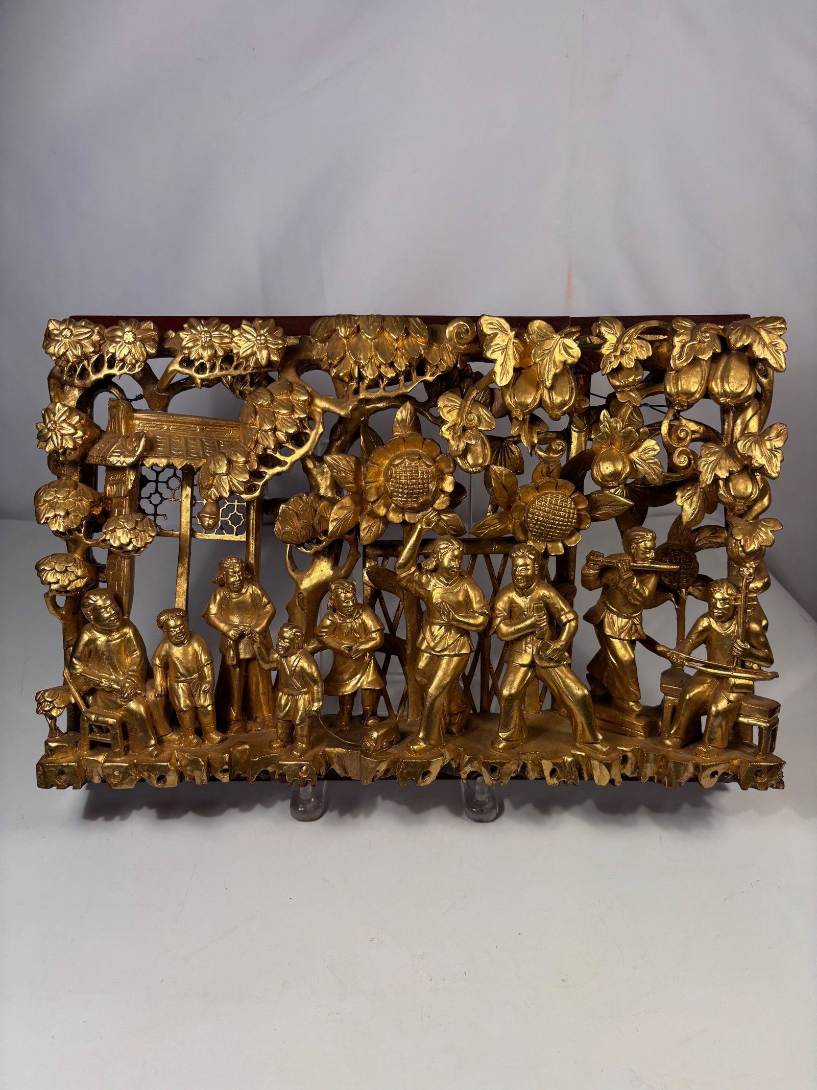 A Chinese Carved Wood Carved Figural Scene Panel (1 of 10)