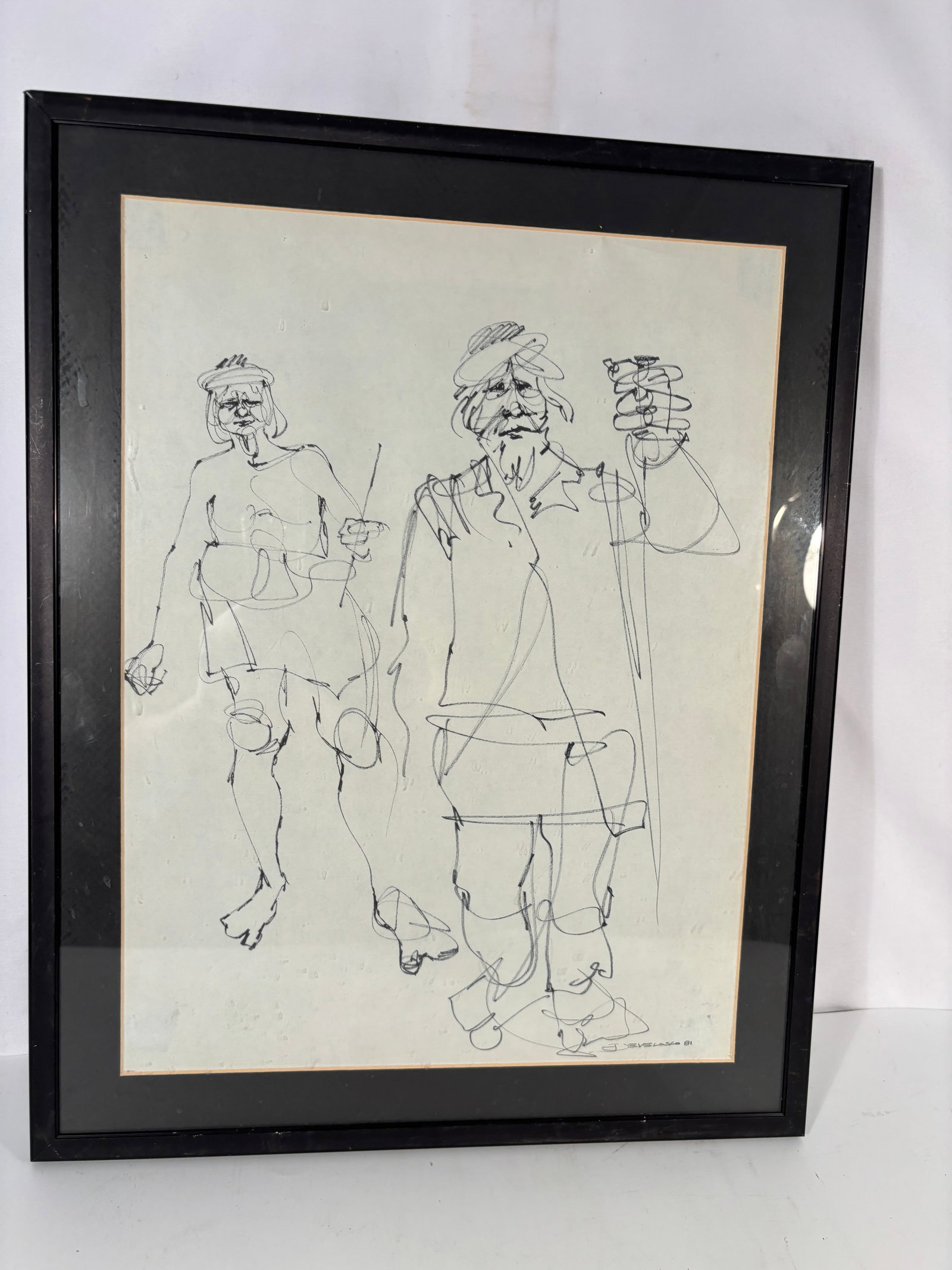 Signed J. Evelasco 1981 Continuous Line Figure Drawing