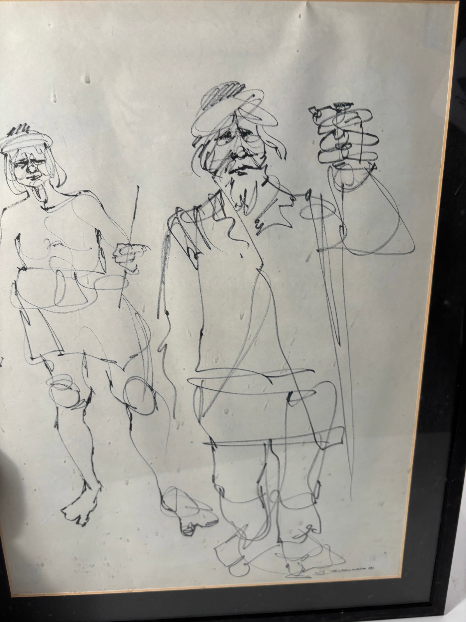 Signed J. Evelasco 1981 Continuous Line Figure Drawing - 2