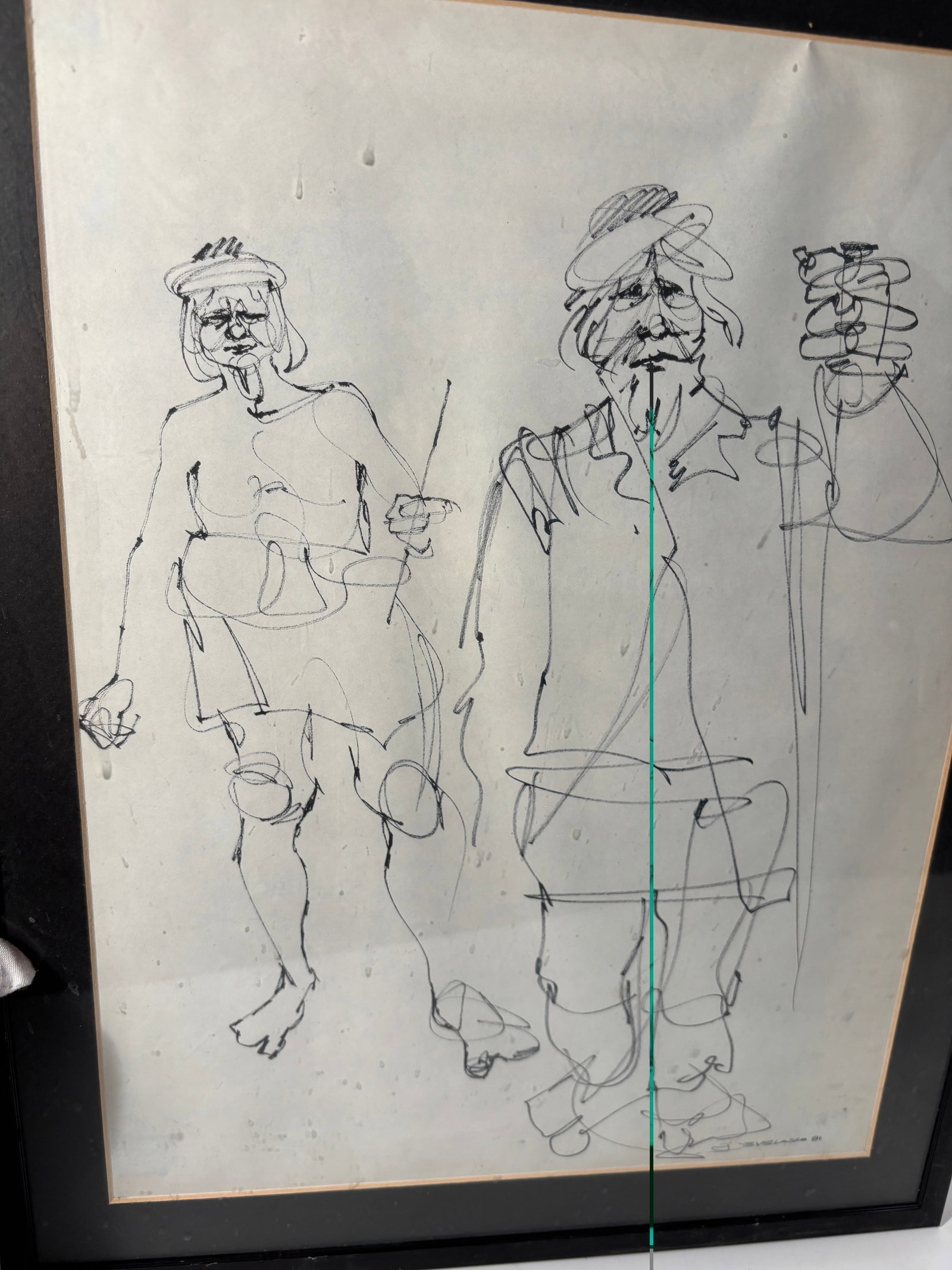 Signed J. Evelasco 1981 Continuous Line Figure Drawing - 3