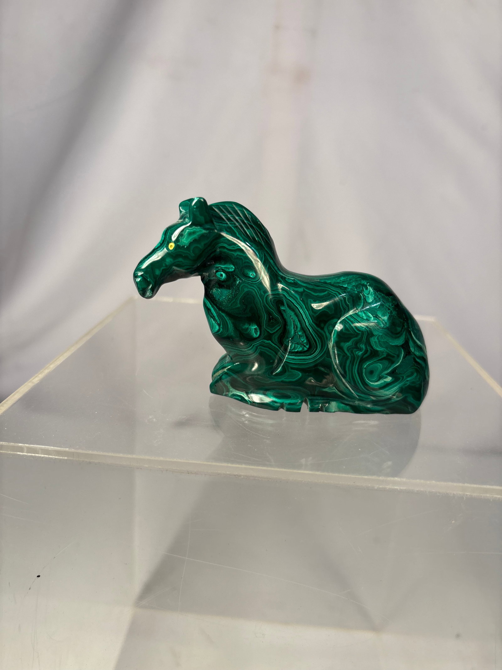 Natural Malachite Carved Recumbent Horse Figurine (1 of 10)