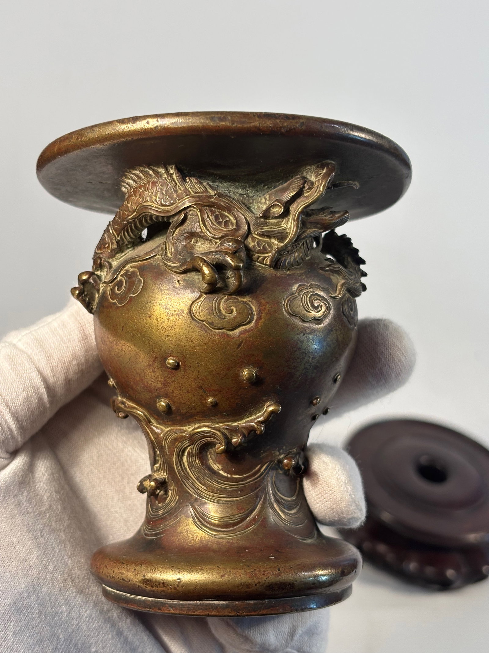 A Japanese Bronze Incense Burner with Dragon in Relief, Signed Nabech