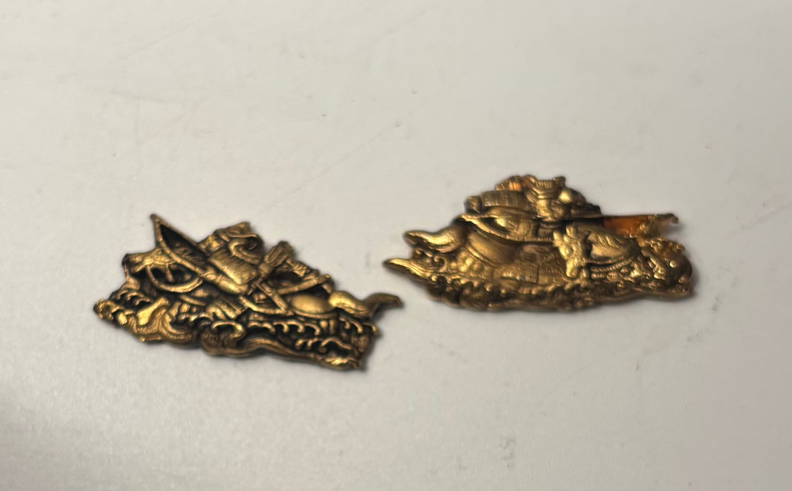 A Pair of Japanese Late Edo / Early Meiji Gilt-Metal Figural Menuki, 19th Century, Late Edo Period