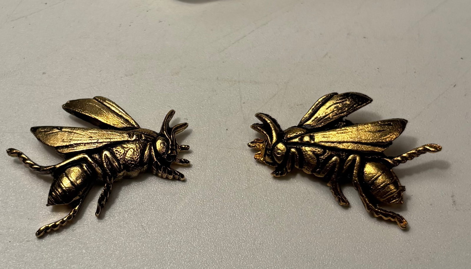 Antique Japanese Edo Period Gilt Copper Wasp Menuki Sword Fittings, Pair , 19th Century, Late Edo