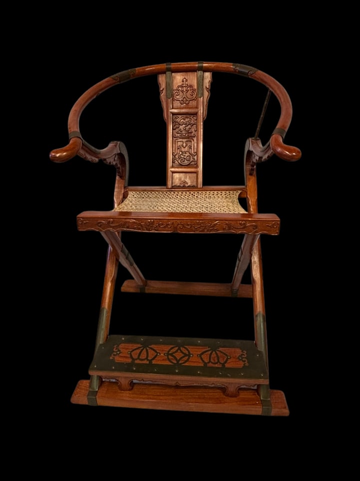 Chinese Ming-Style Hardwood Folding Horseshoe-Back Armchair (Jiaoyi) with Brass Mounts (1 of 10)