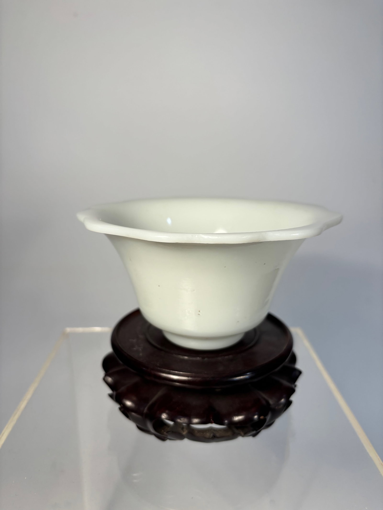 A Chinese Peking Glass Bowl – White Jade Imitation, carved "MADE IN CHINA"