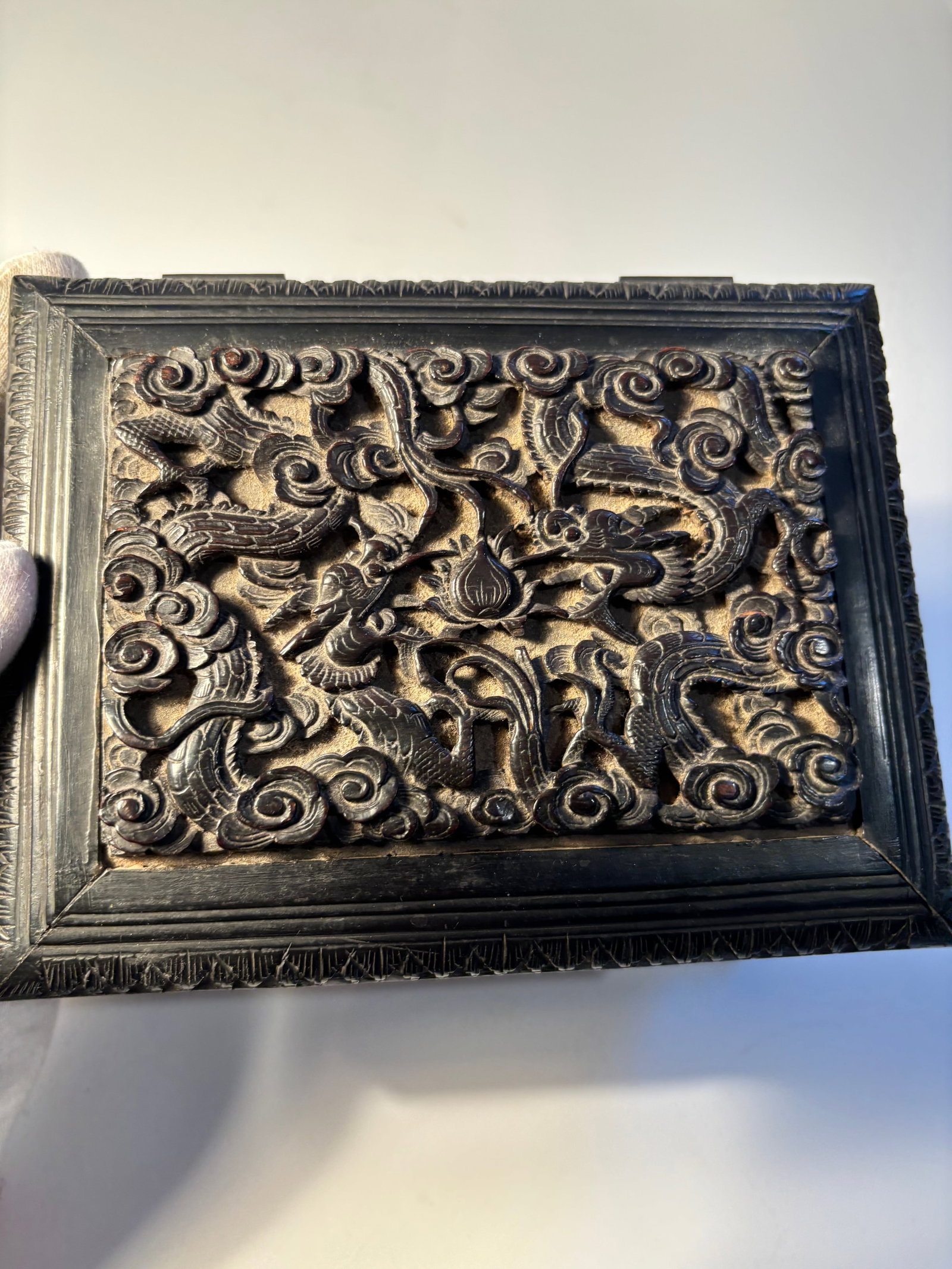 A Chinese hand carved "Dragon" ZiTAN WOOD BOX
