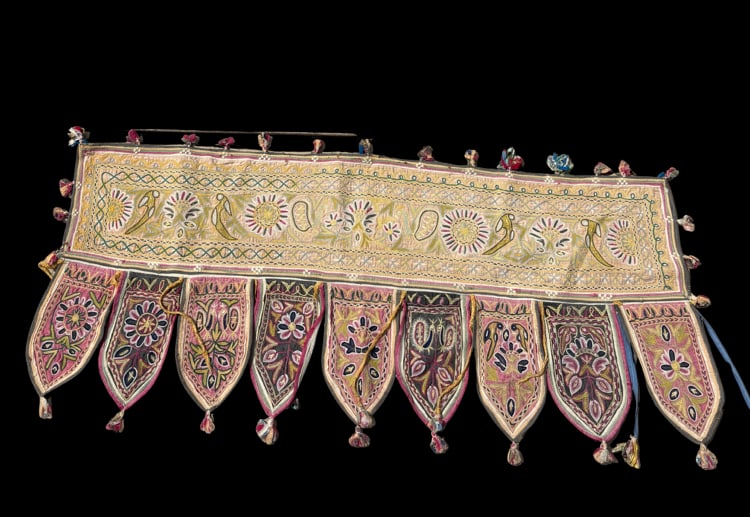 Antique Indian Gujarat Kutch Hand-Embroidered Toran Doorway Valance, circa 1900–1930. (1 of 5)
