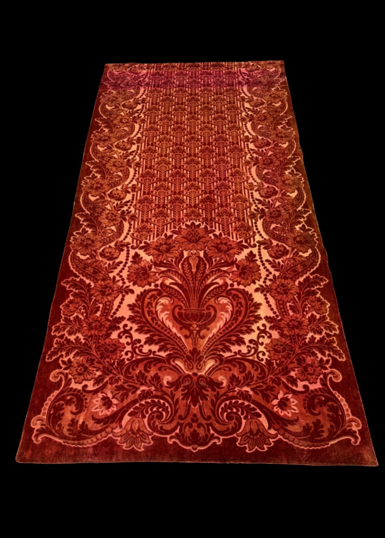Antique 19th-Century European Baroque-Style Cut Silk Velvet Textile Panel