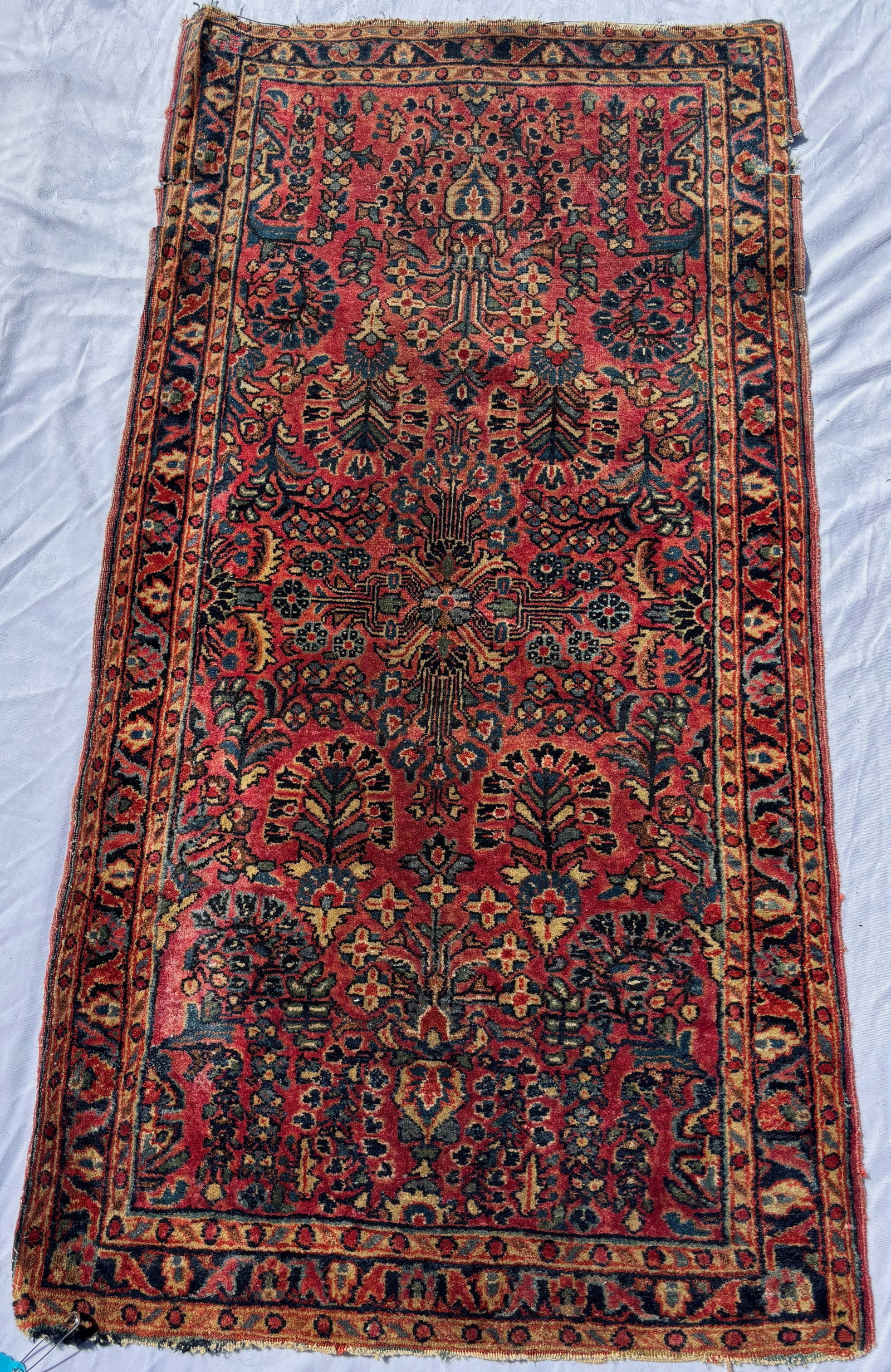 Antique Persian Floral Hand Knotted Wool Rug 48 x 26 in.