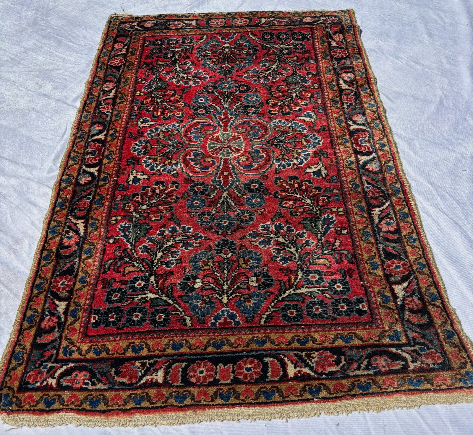 Antique Persian Sarouk Style Hand Knotted Wool Rug 47 x 30 in. (1 of 4)