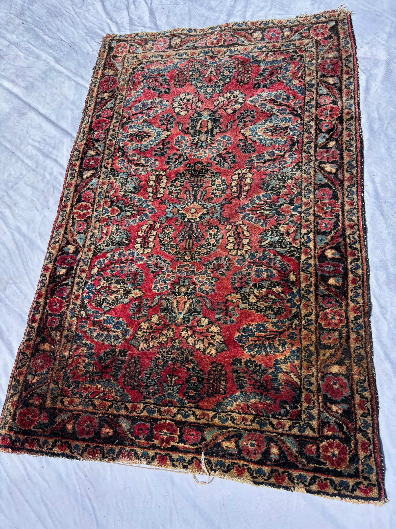 Antique Persian Sarouk Style Hand Knotted Wool Rug 48 x 29