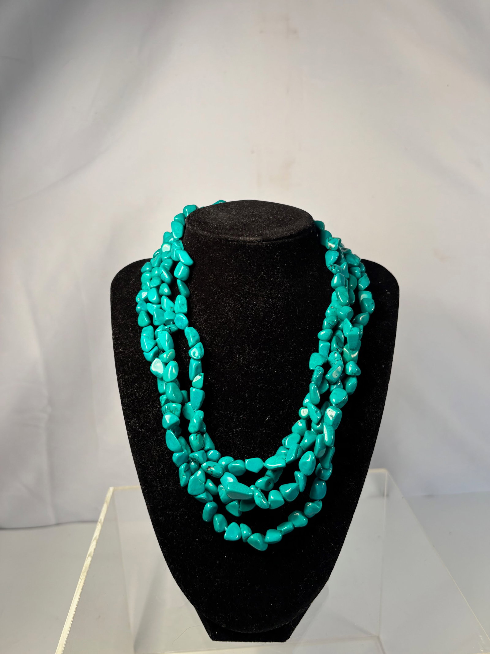 A Four-Strand Turquoise Chip Bead Necklace, 18 Inches, 134 g