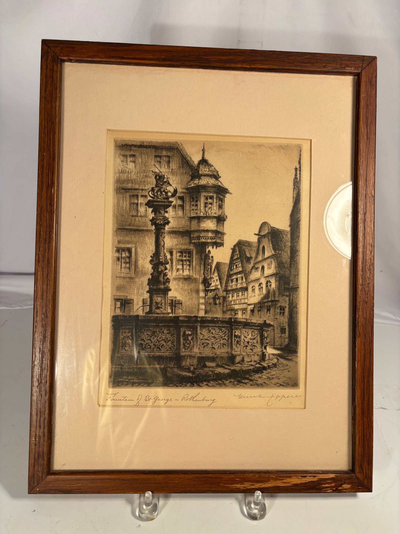 Ernst Zipperer (1888–1982) “Fountain of St. George – Rothenburg?? Drypoint Etching (1 of 7)