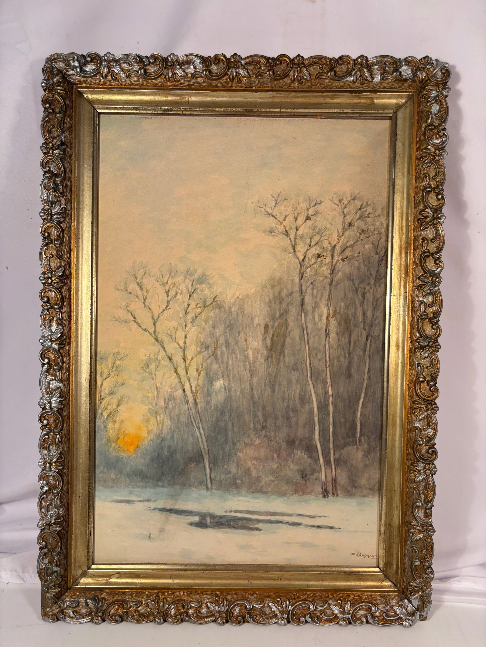 William Clusmann (American, 1859–1927), Tonalist Winter Landscape Oil on Canvas