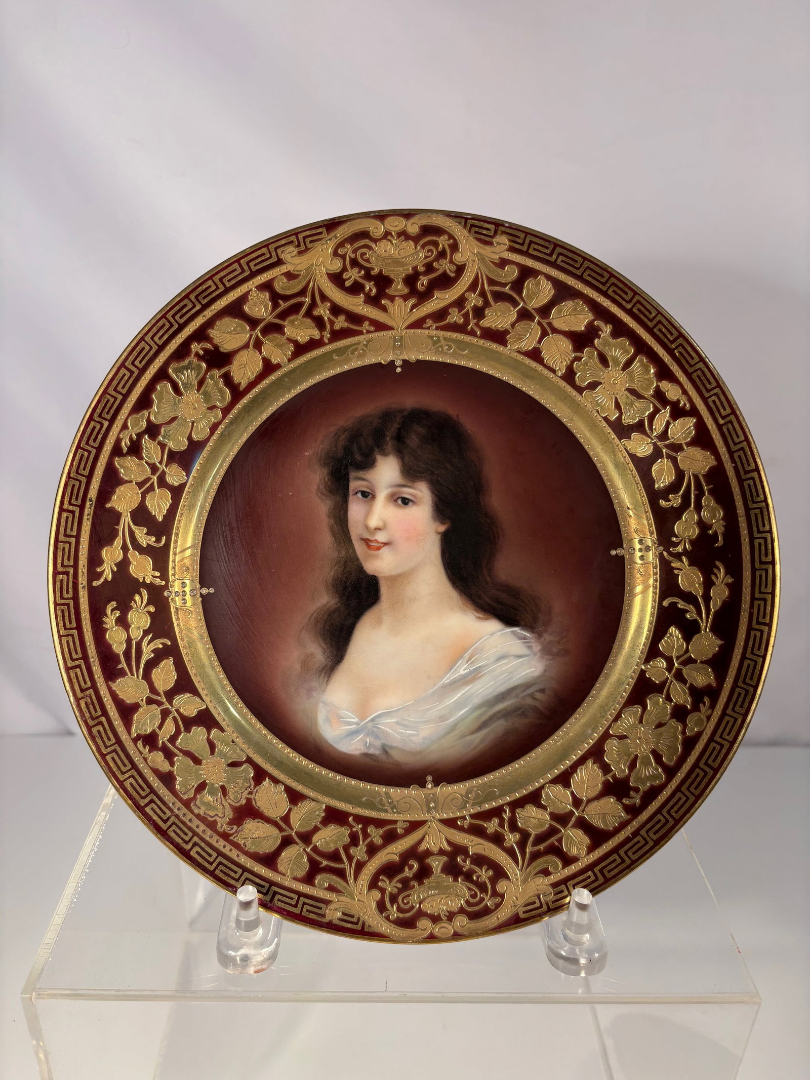 A German “Amicitia?? Hand-Painted Royal Vienna Style Portrait Plate,