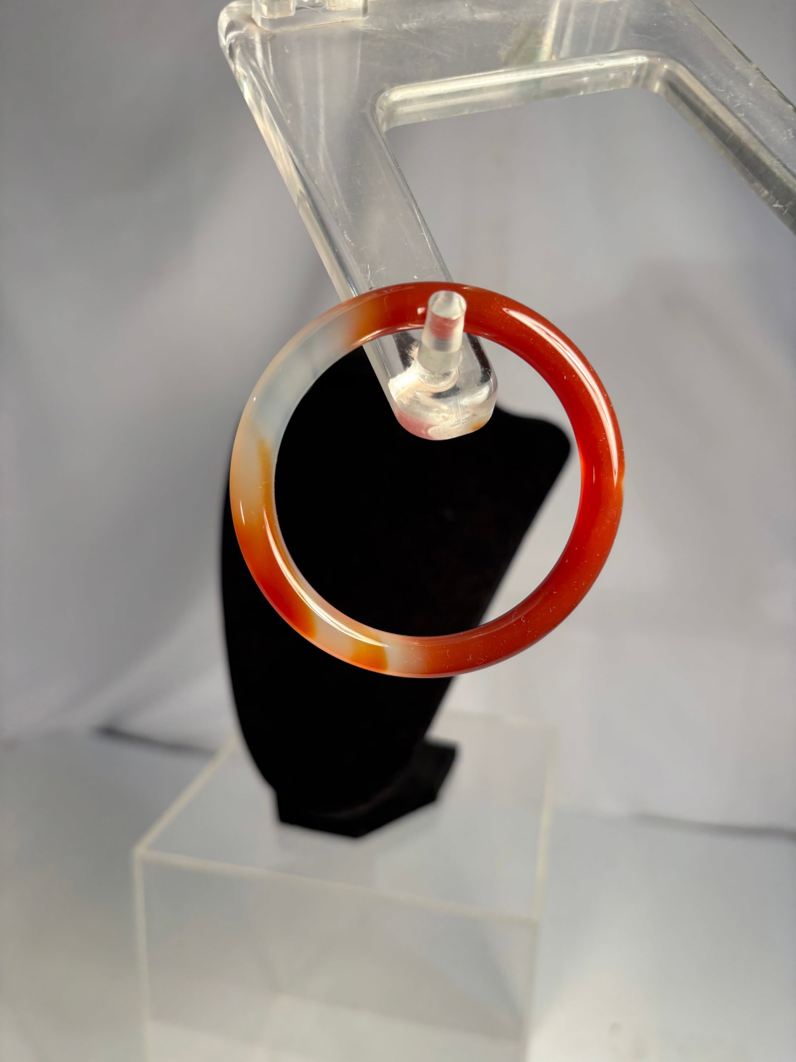 Natural Red Carnelian Agate Bangle Bracelet, Translucent White & Orange, 58.4 mm