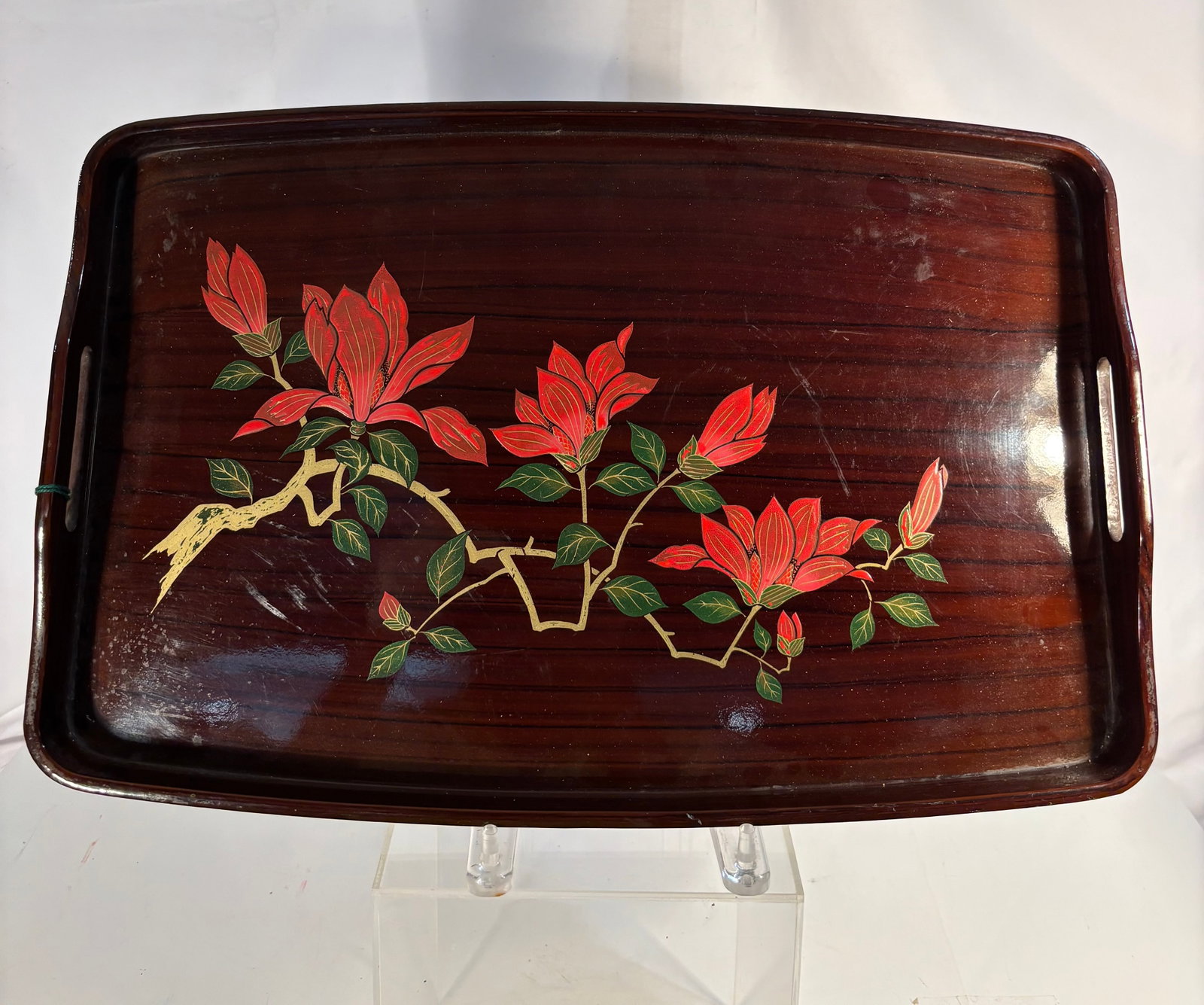 Vintage Japanese TOYO Lacquer Serving Tray with Poinsettia Decoration (1 of 7)