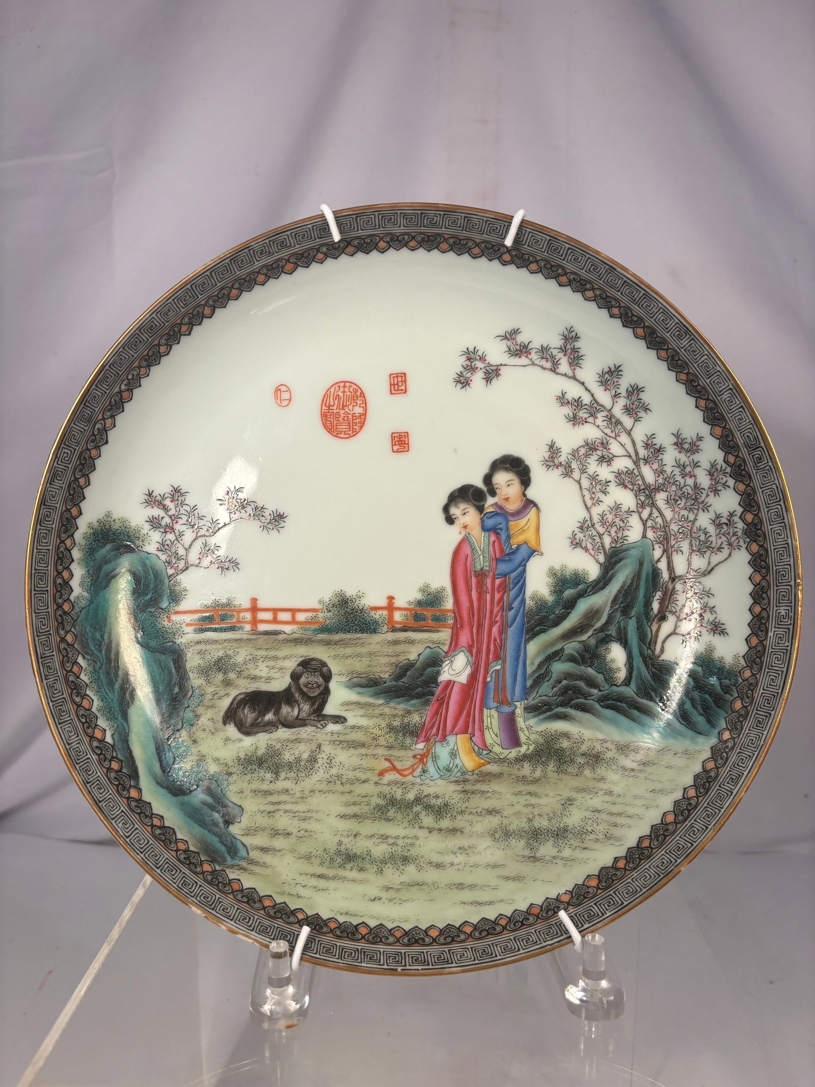 Chinese Famille Rose Figural Porcelain Charger, Six-Character Qianlong Mark