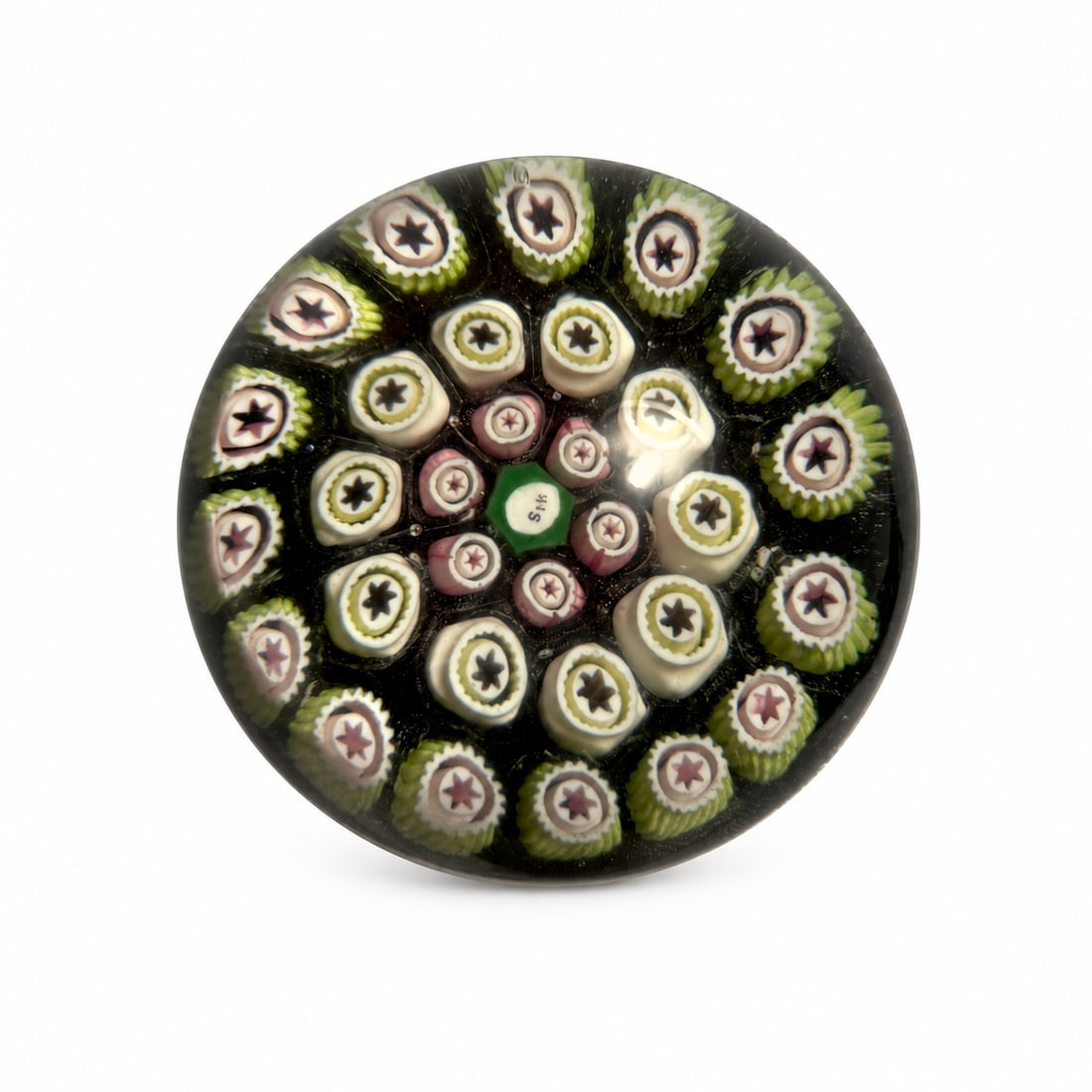 Vintage Murano-Style Concentric Millefiori Glass Paperweight