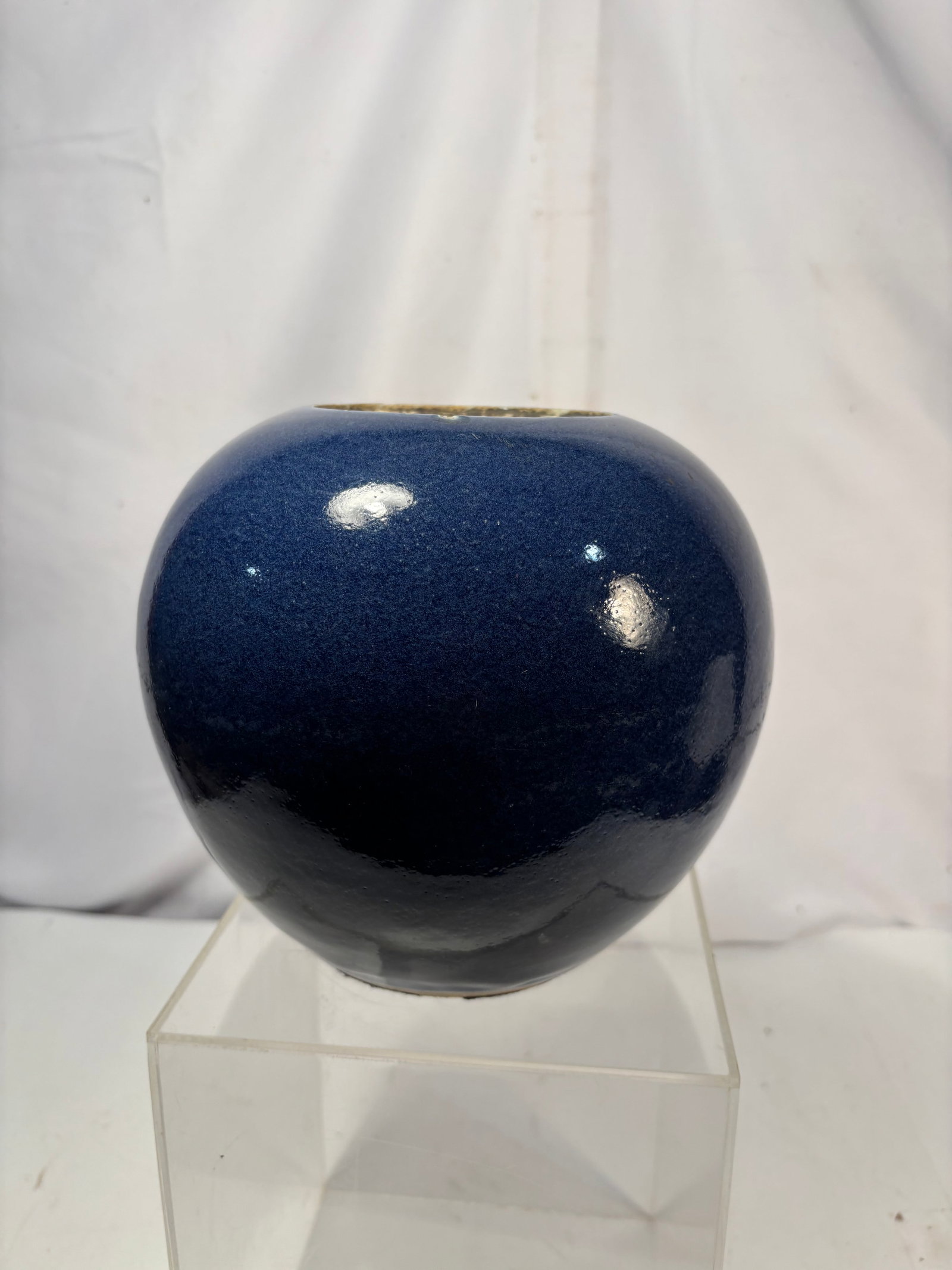 Antique Chinese Monochrome Cobalt-Blue Glazed Porcelain Globular Jar 19th century