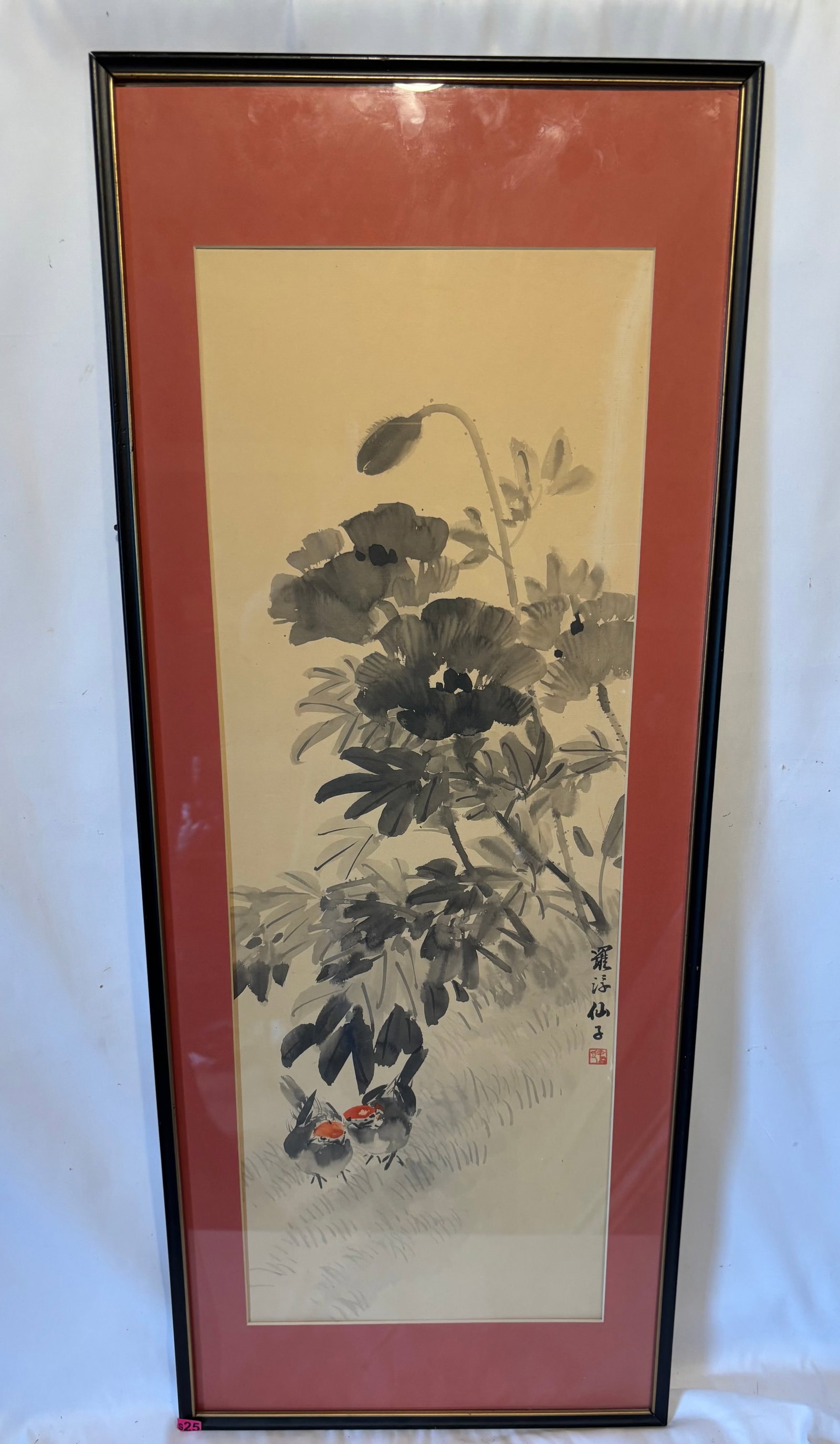 Chinese Ink and Wash Painting of Lotus and Birds, Signed “Luofu Xianzi