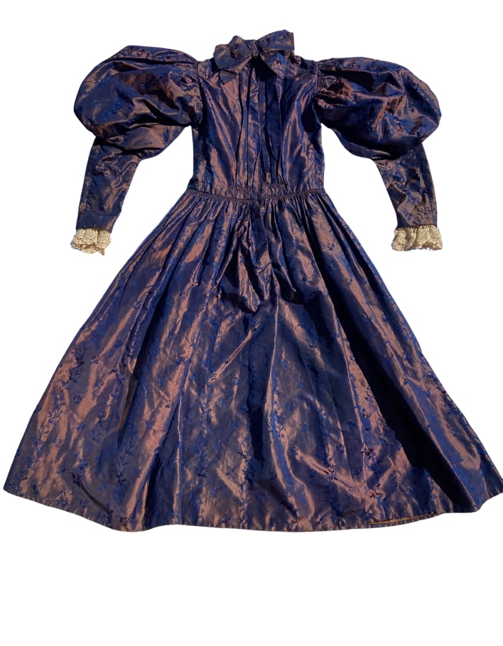 Antique Victorian Blue Floral Silk Brocade Girl’s Dress, Circa 1885–1900
