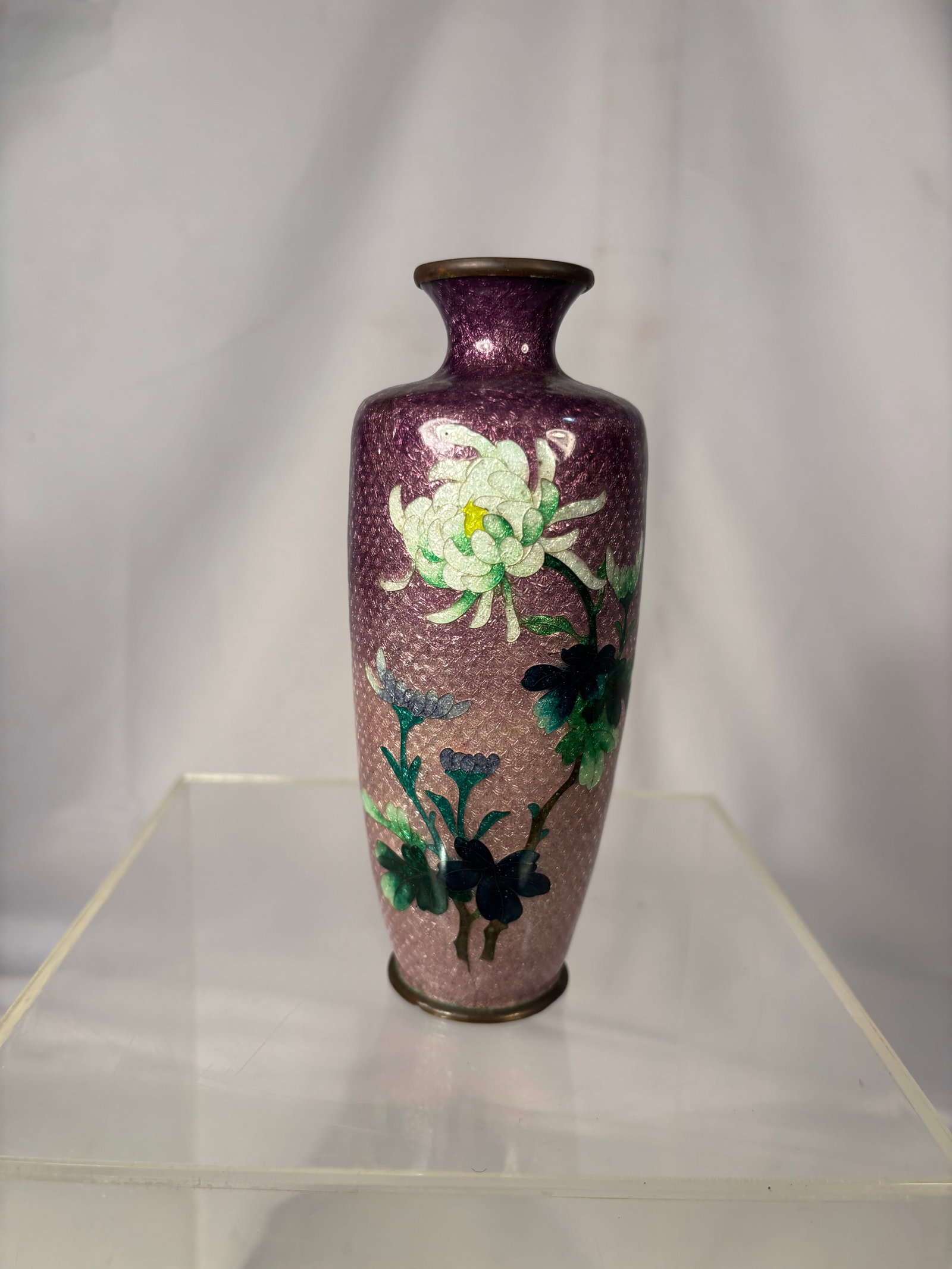 Japanese Cloisonné Enamel Vase, Chrysanthemum Decoration (1 of 10)