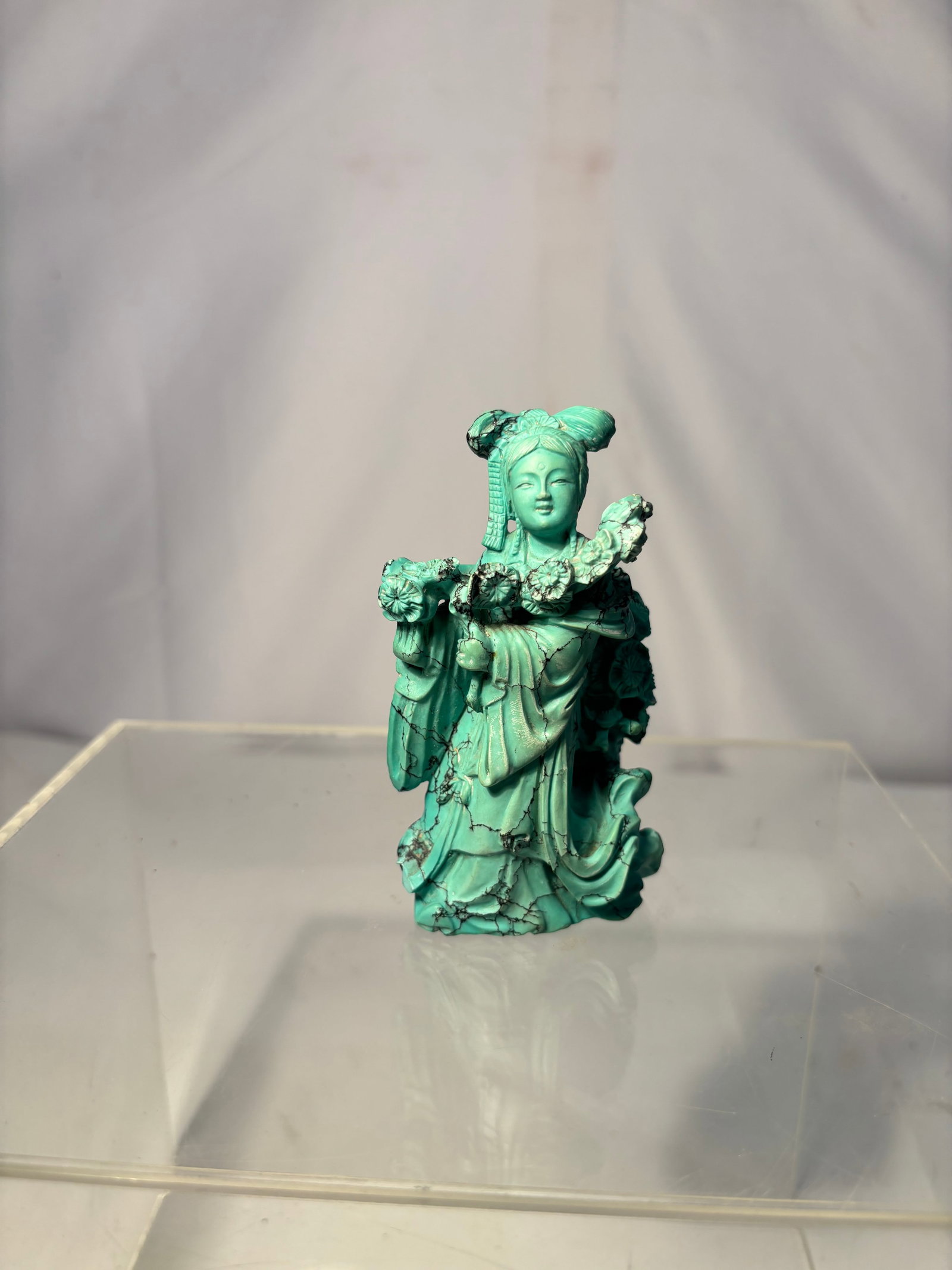 A Chinese carved Lady Figurine in Turquoise Stone