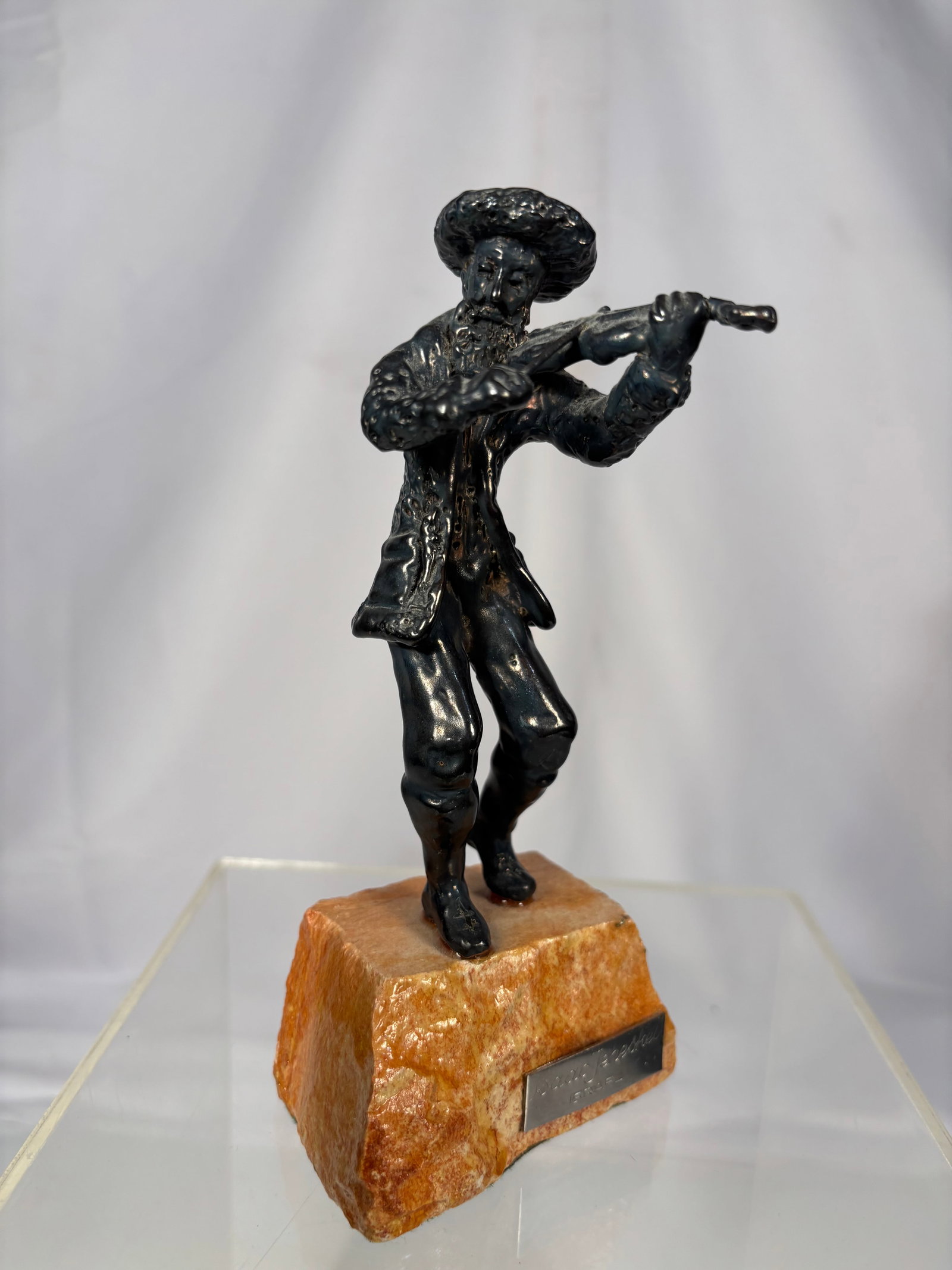 Isaac Yeheskel Israeli Sterling Overlay Fiddler Sculpture