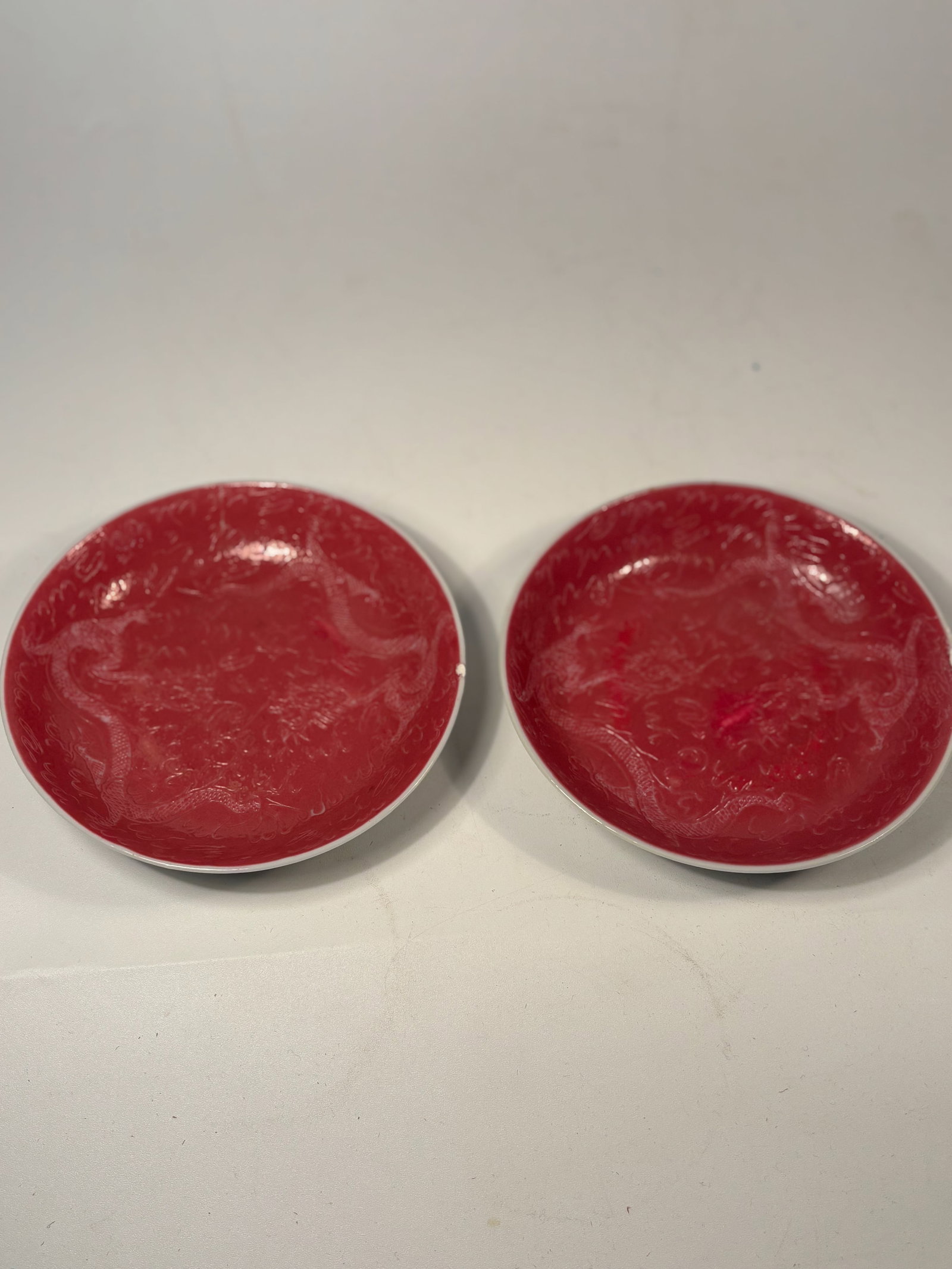 A Pair of Chinese Famille-Rose “Yanzhi Red?? porcelain plates
