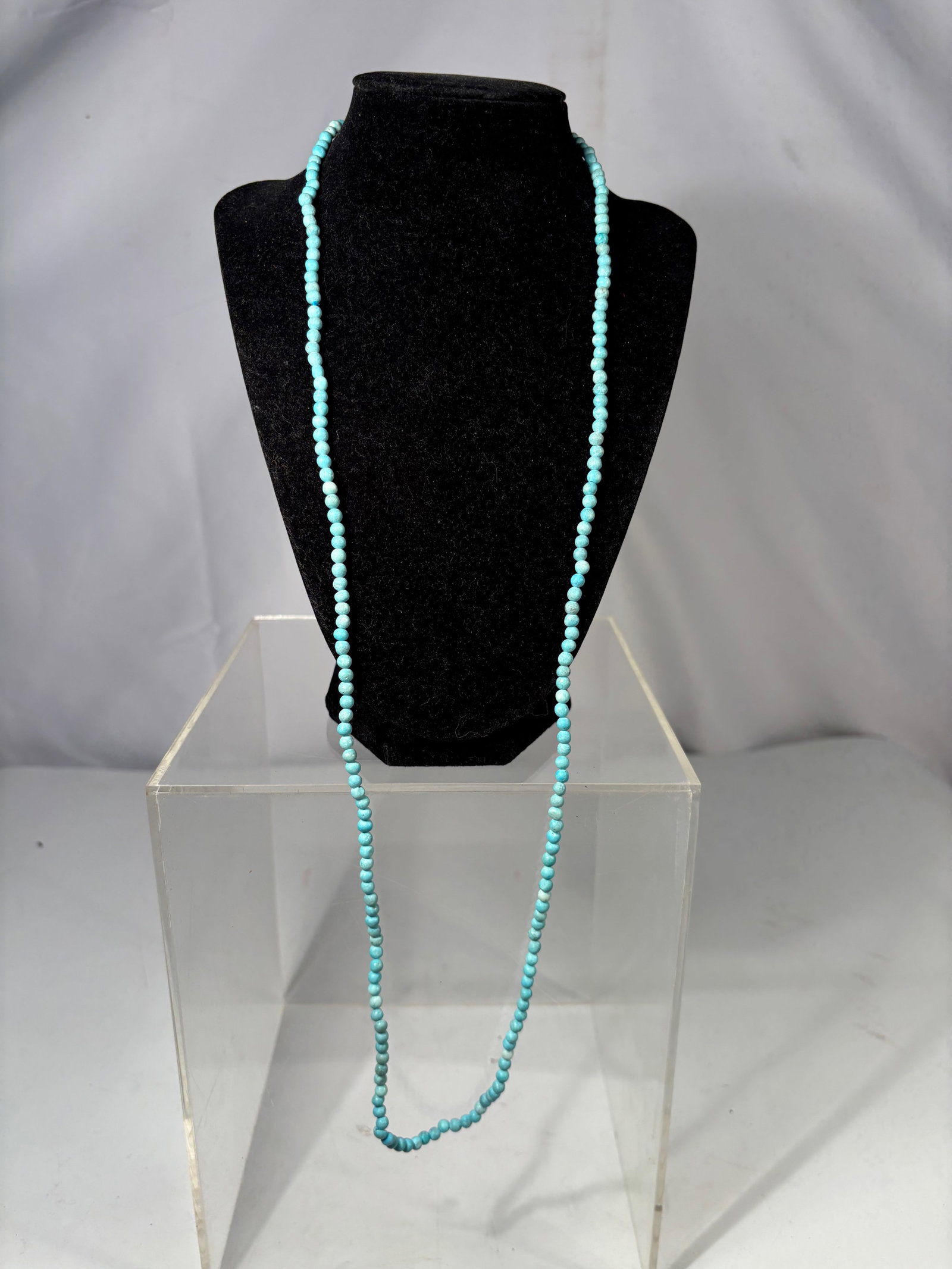 Long Natural Turquoise Bead Necklace Strand Vintage Bohemian Style