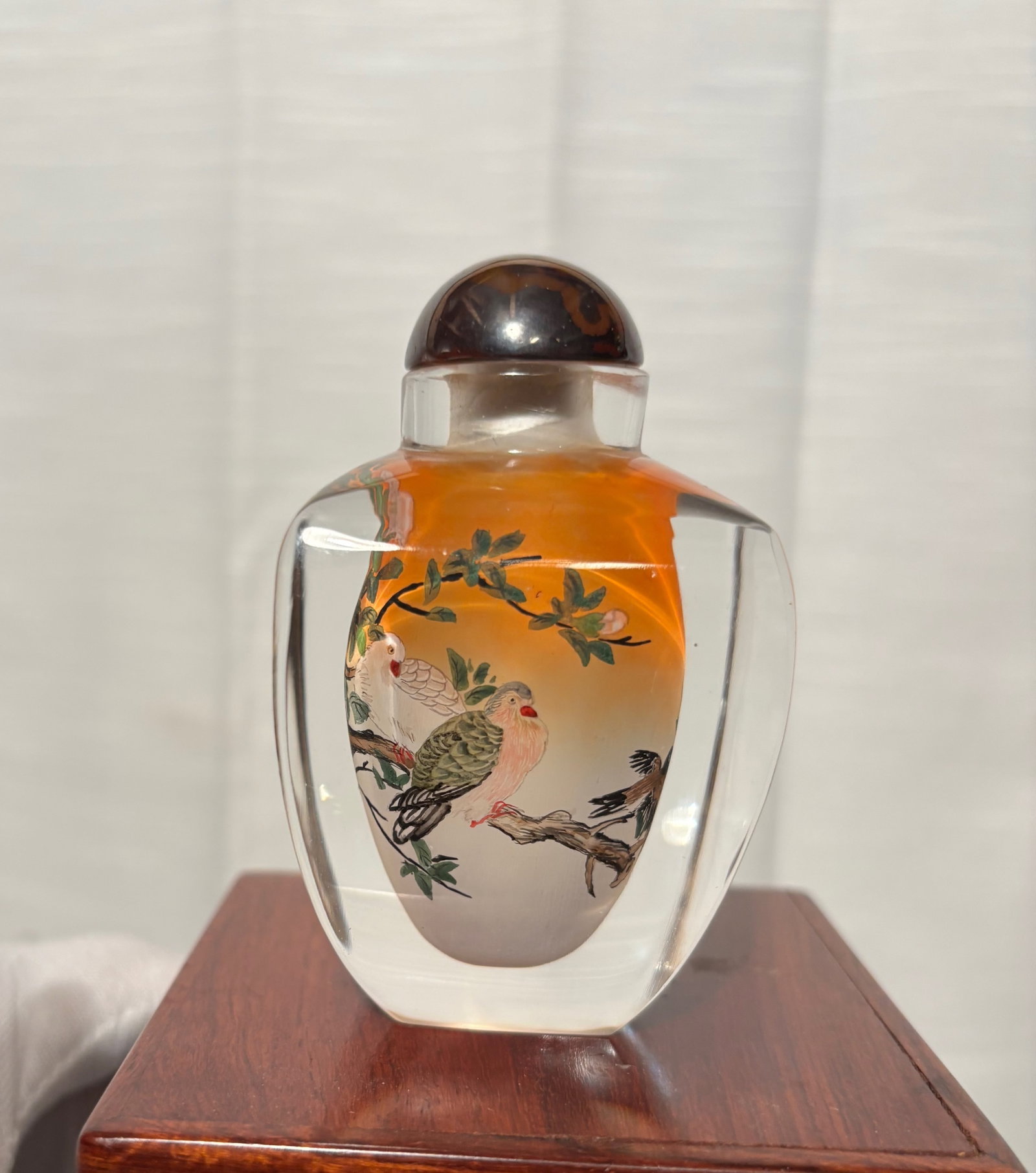 A Chinese Inside-Painted Glass Snuff Bottle with Bird and Flower Decoration, Four Sides