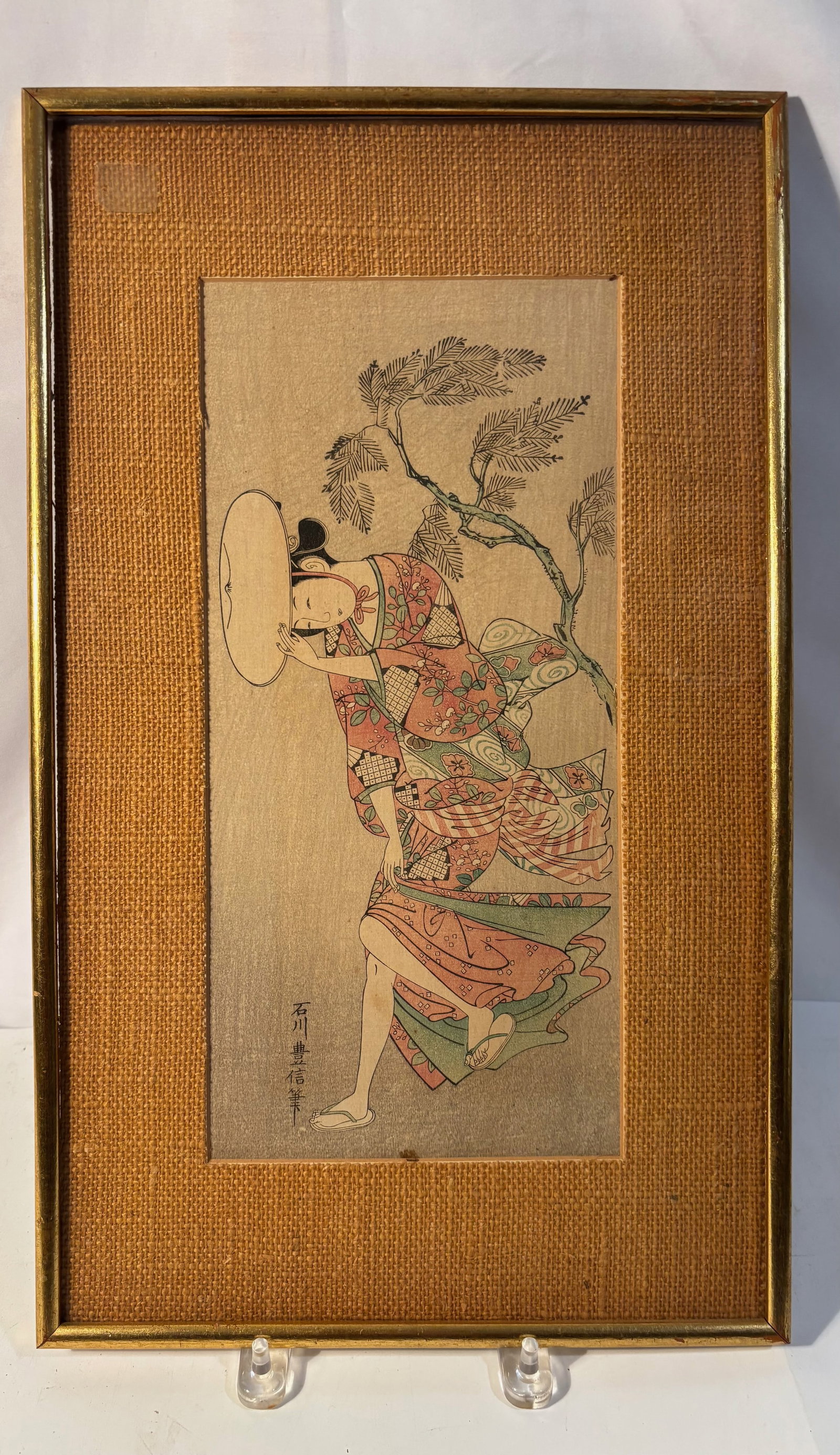 A Japanese Woodblock Print after Ishikawa Toyonobu, Standing Beauty beneath Pine