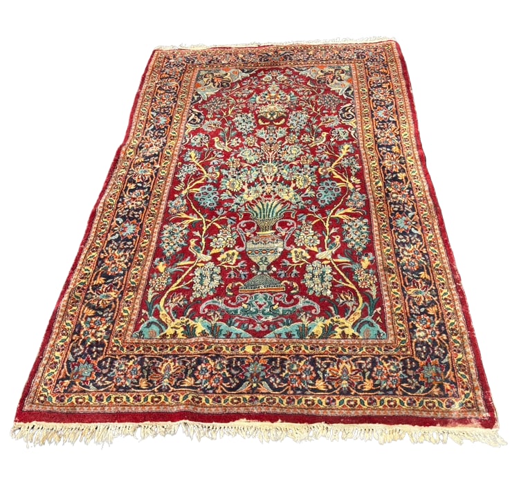 Fine Persian hand-knotted Vase Motif Floral Rug, Red Field, Intricate Design (1 of 7)