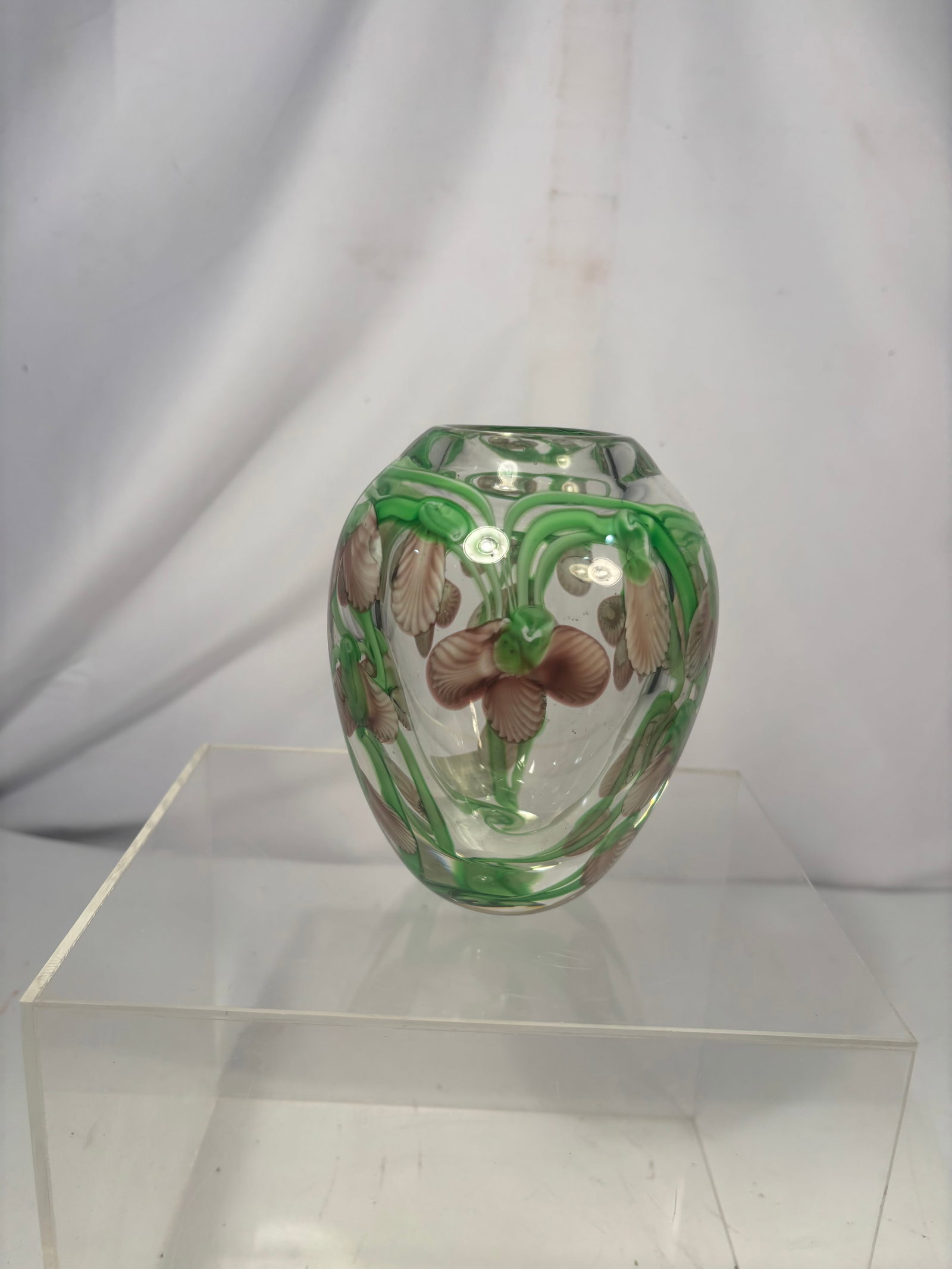 Vintage Murano-Style Art Glass Vase with Applied Floral Decoration