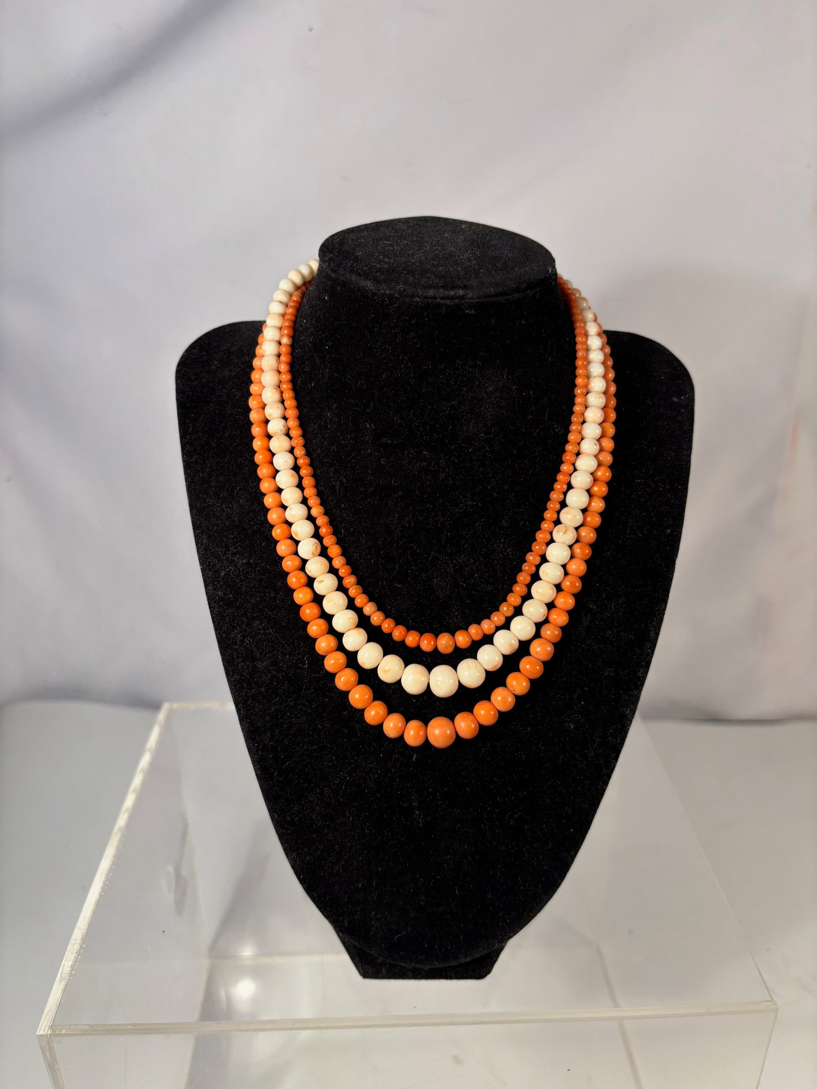 Three-Strand Coral Bead Necklace