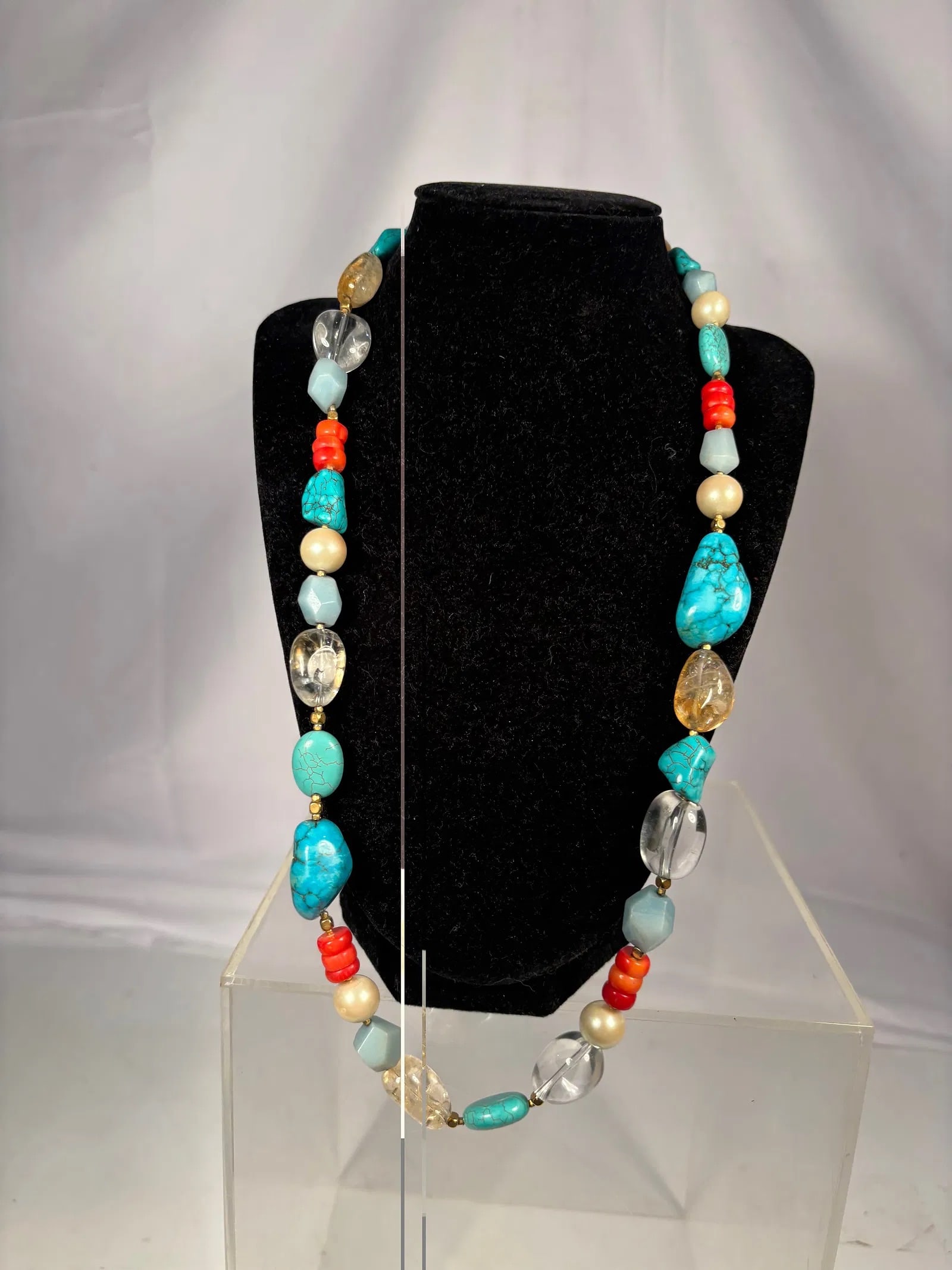 Southwestern Style Multi-Stone Beaded Necklace with Turquoise, Crystal and Coral Accents (1 of 7)