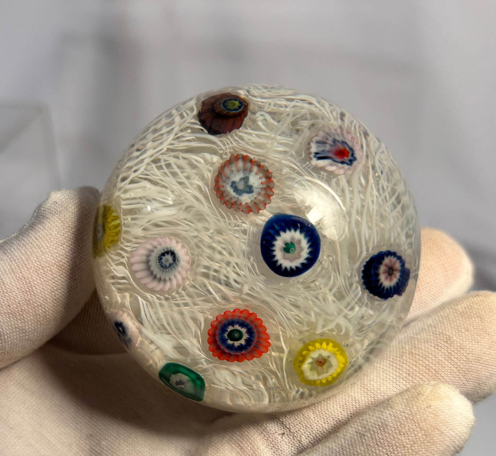 Vintage Murano Millefiori and Latticino Glass Paperweight