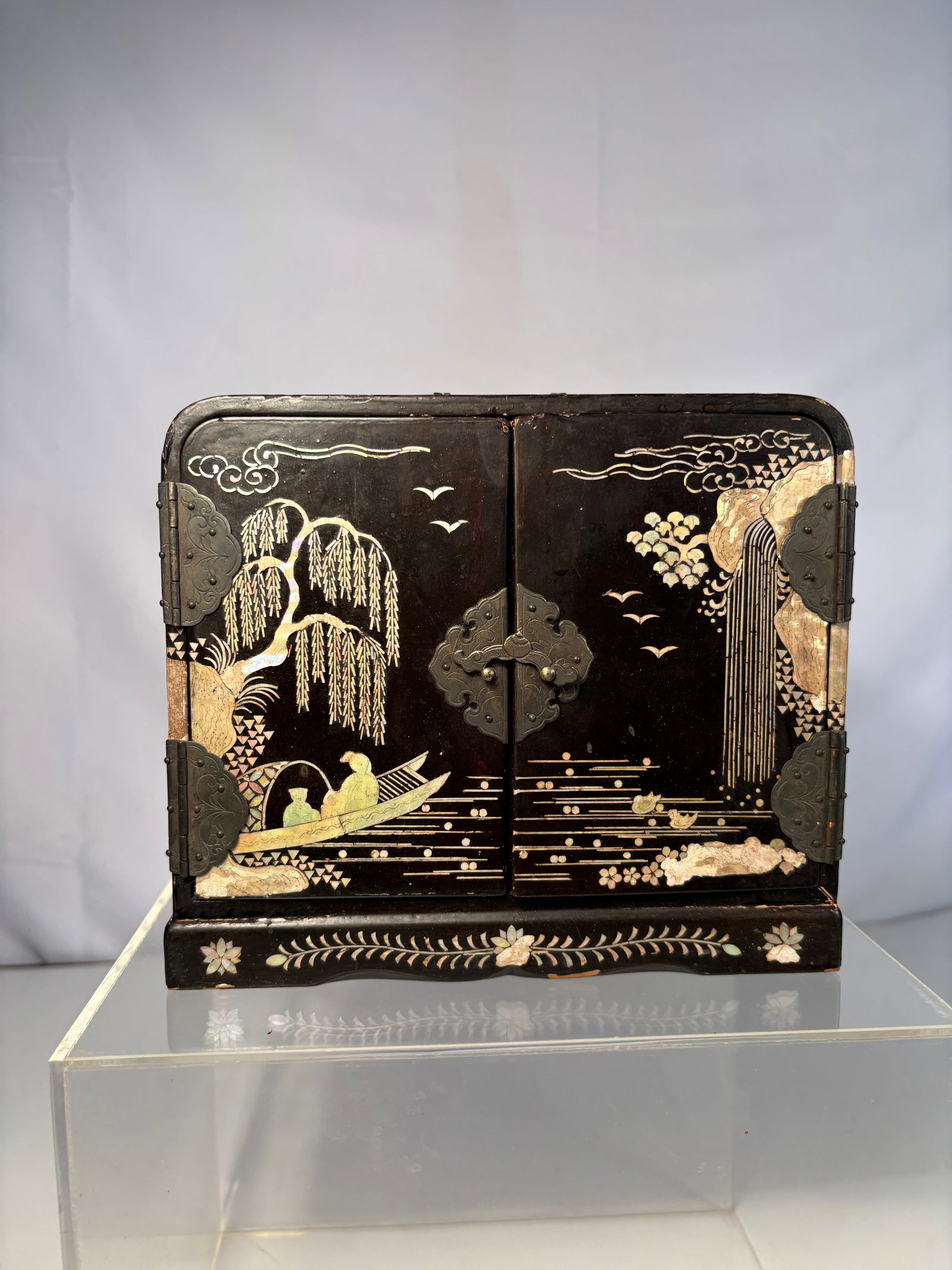 An Asian Black Lacquer and Mother-of-Pearl Inlaid Jewelry Cabinet (1 of 19)