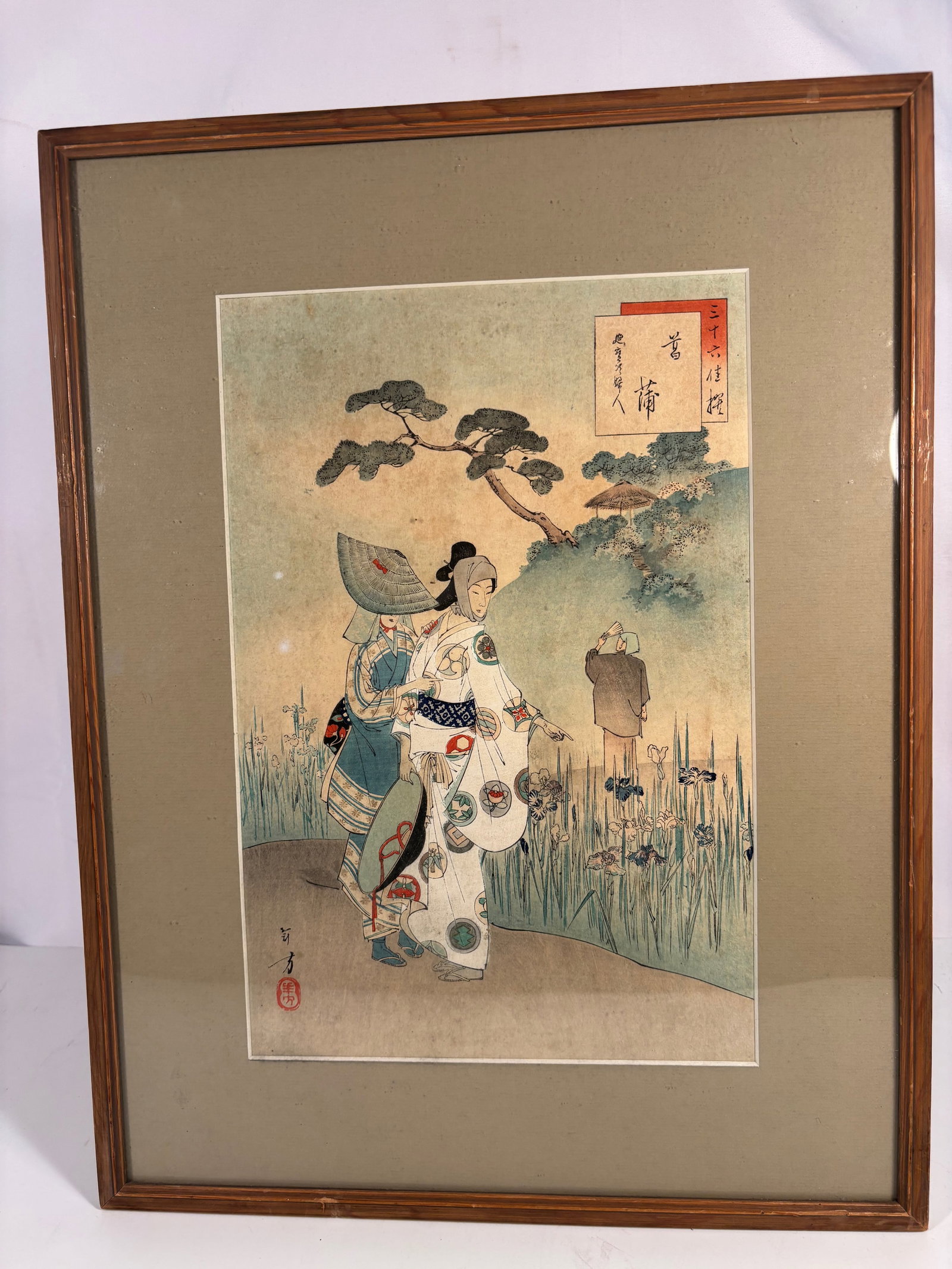 Mizuno Toshikata (1866–1908) – “Iris Garden?? (???), Meiji Period Woodblock Print (1 of 9)