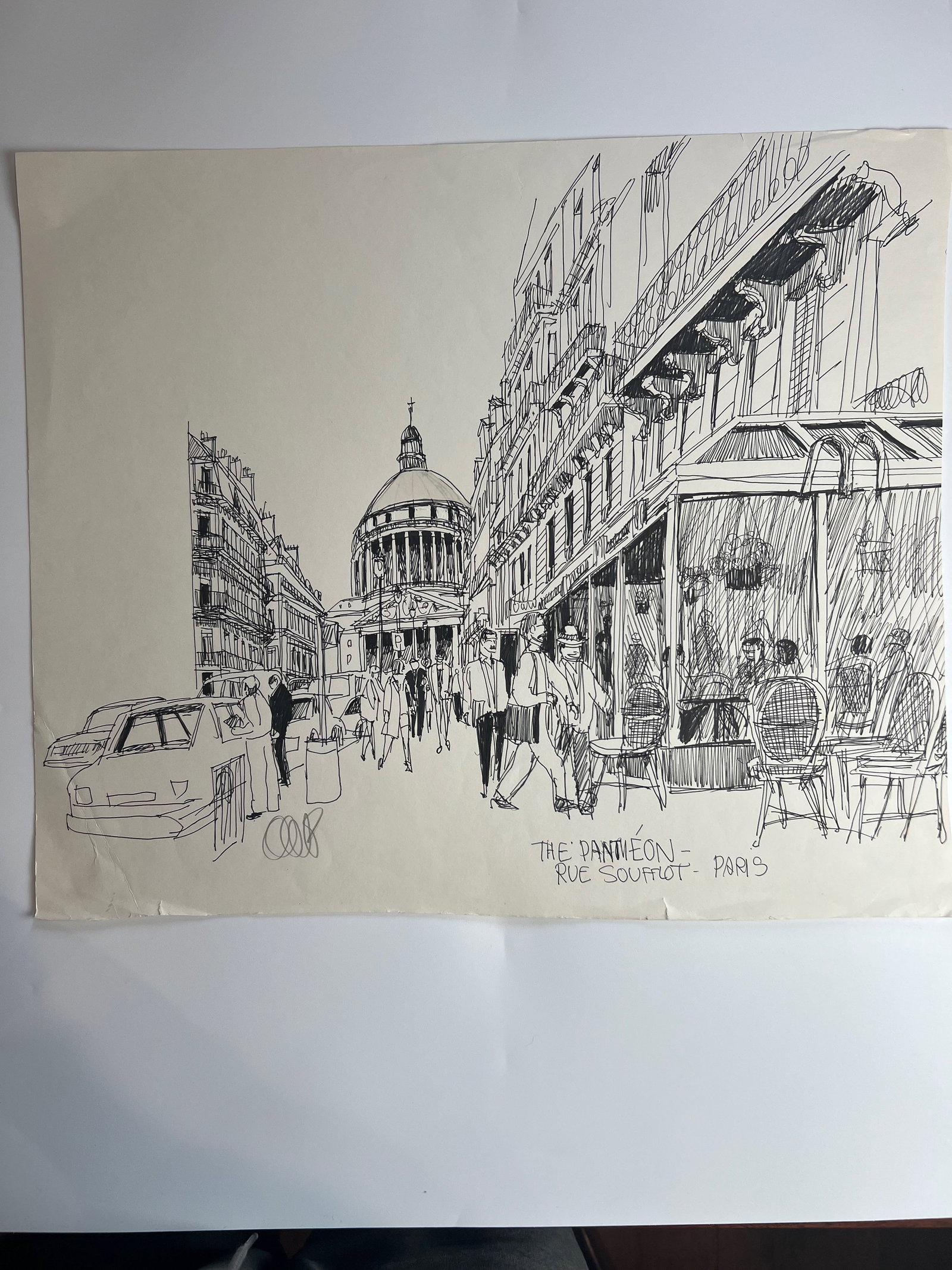 Pen-and-ink architectural Sketch "The Panthéon - Rue Soufflot - Paris.??signed by William: William Orlandorf (American, 1924-1996), was a lifelong Chicago resident and world recognized artist sketched and painted Chicago and the cities of Europe for over 30 years. Bill's style is neo-impres