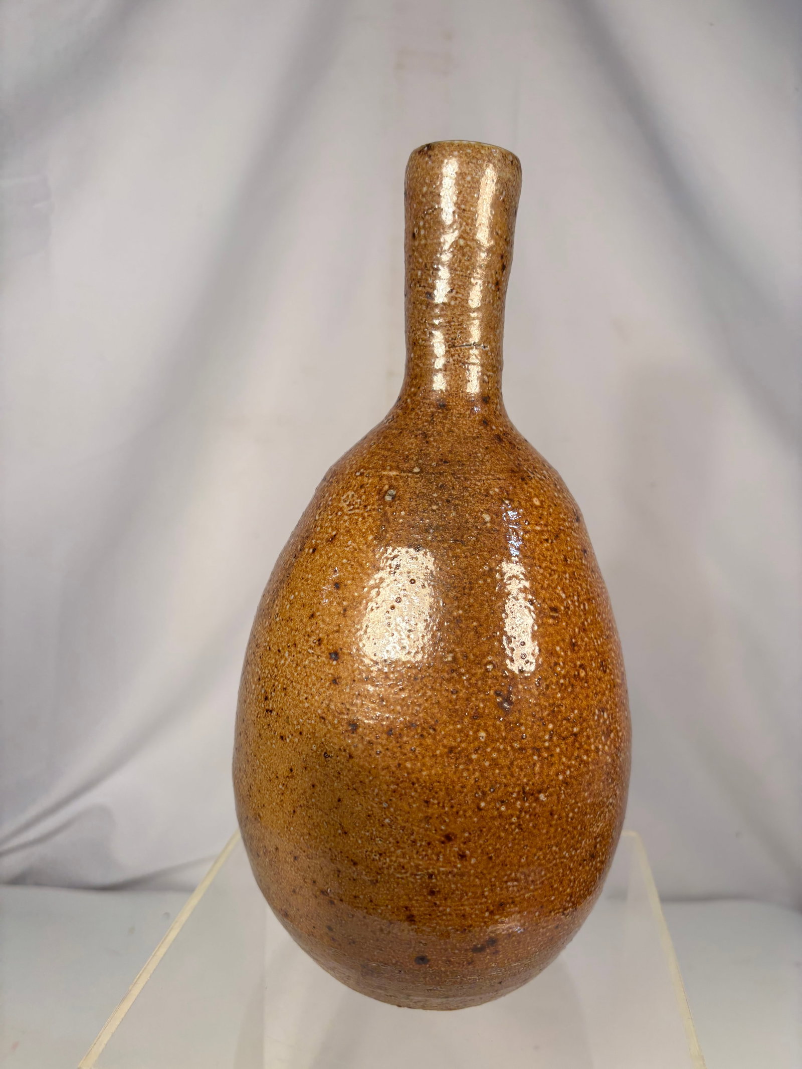 Japanese Studio Stoneware Bottle Vase with Brown Speckled Glaze, Signed (1 of 10)