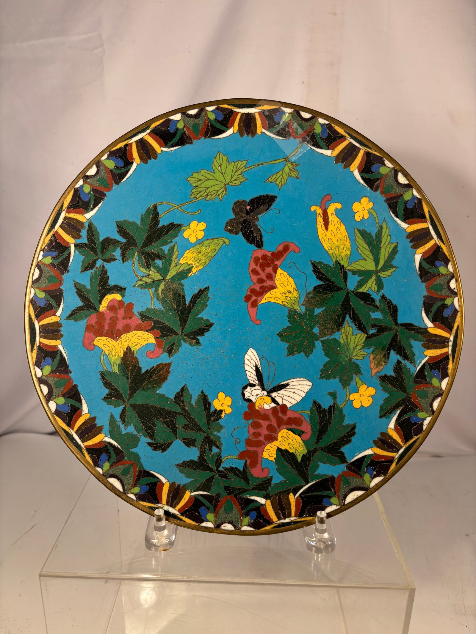 Japanese Cloisonné Enamel Charger with Flowers and Butterflies Meiji period (1868–1912). (1 of 7)