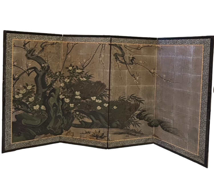 1960s Japanese Hand-Painted Four-Panel By?bu Screen After My?ren-ji Fusuma (1 of 13)