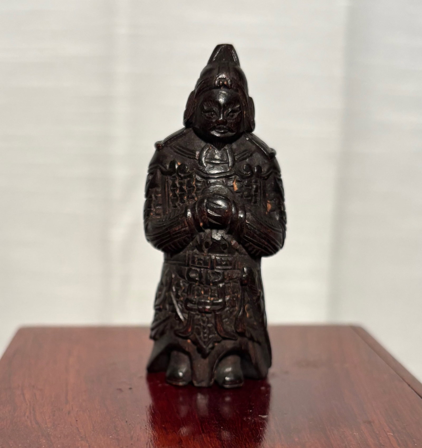 A Japanese Carved Wood Samurai Warrior Figure (Okimono) (1 of 6)